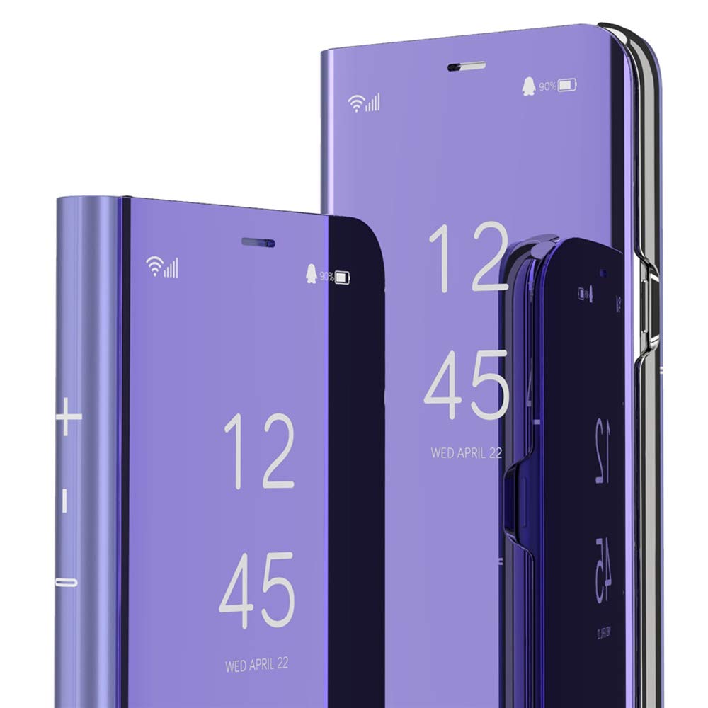 Samsung Galaxy A10S Case with Clear View Flip Mirror, Glitter Slim Shockproof 360° Protective Cover - Perfect for Makeup Touch-ups & Daily Protection (Mirror Purple)