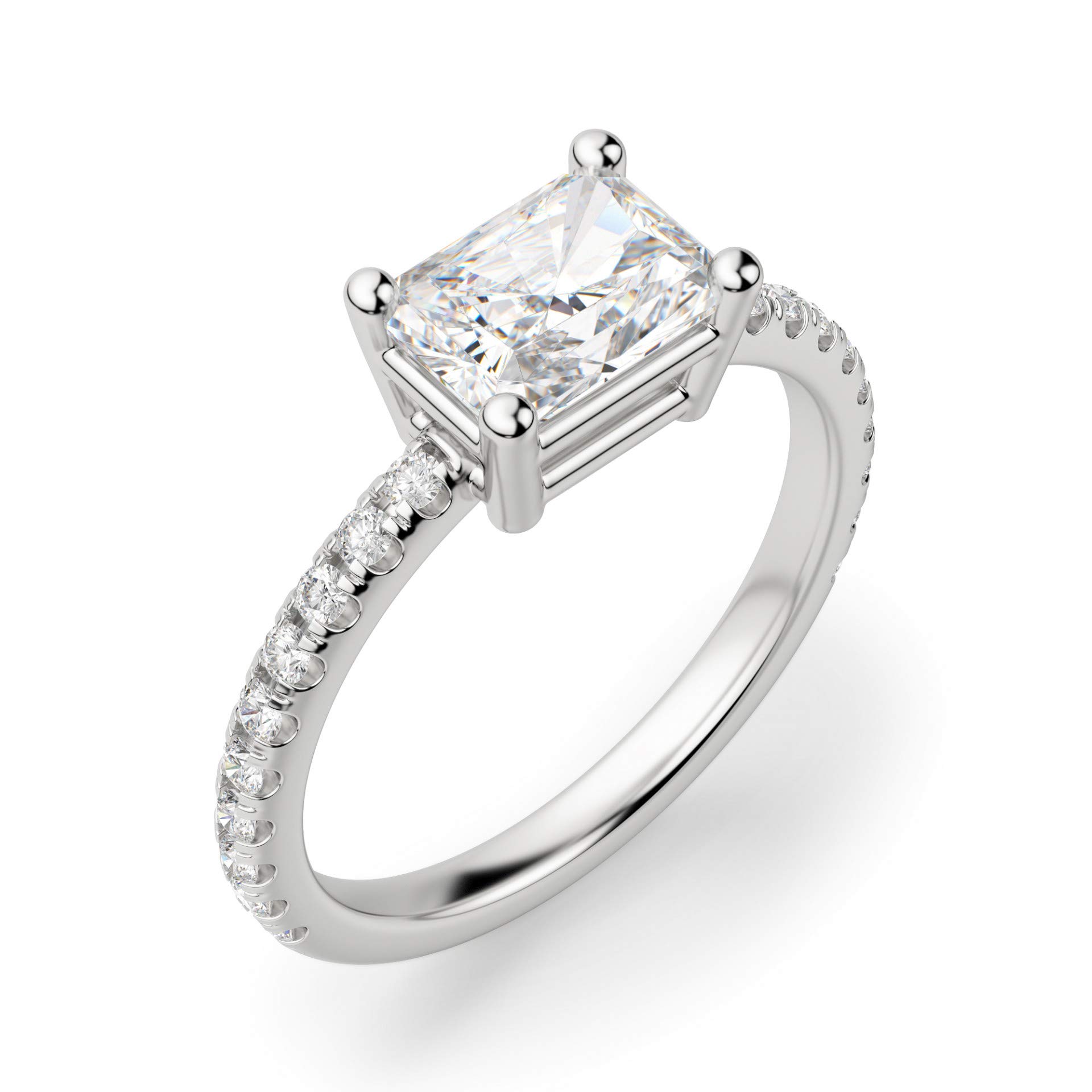 East West Accented Basket Engagement Ring - 2.50CT Radiant Cut VVS1 Colorless Moissanite in 925 Sterling Silver - Promise Ring, Wedding Band, Anniversary Gift - Perfect for Proposals, Bridal Jewelry & Special Occasions