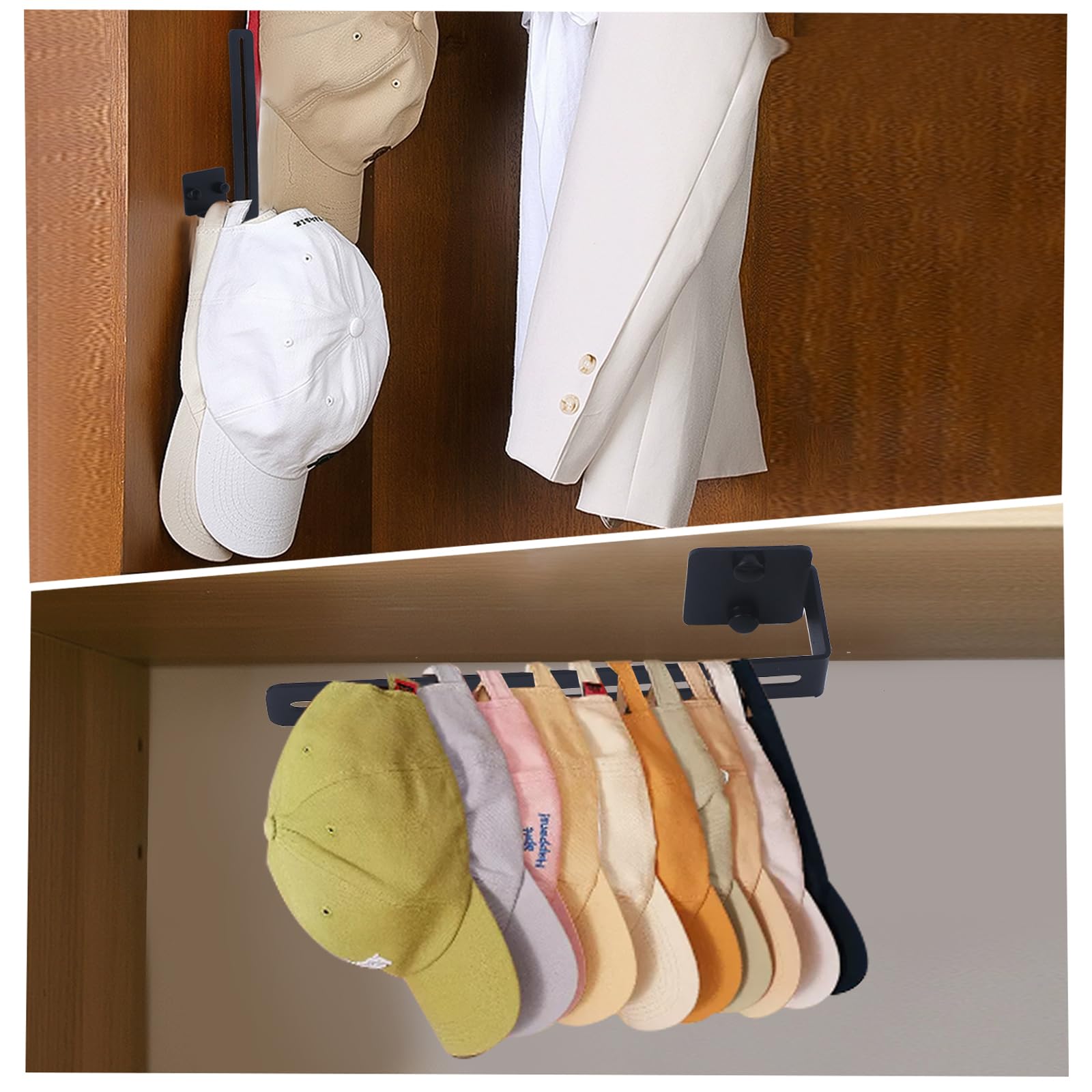 2 Pack Wall Mount Hat Racks for Baseball Caps - Space Saving L-Shaped Adhesive Hat Organizer for Closet, Bedroom & Entryway Storage - Perfect for Organizing Hats, Caps & Accessories in Small Spaces