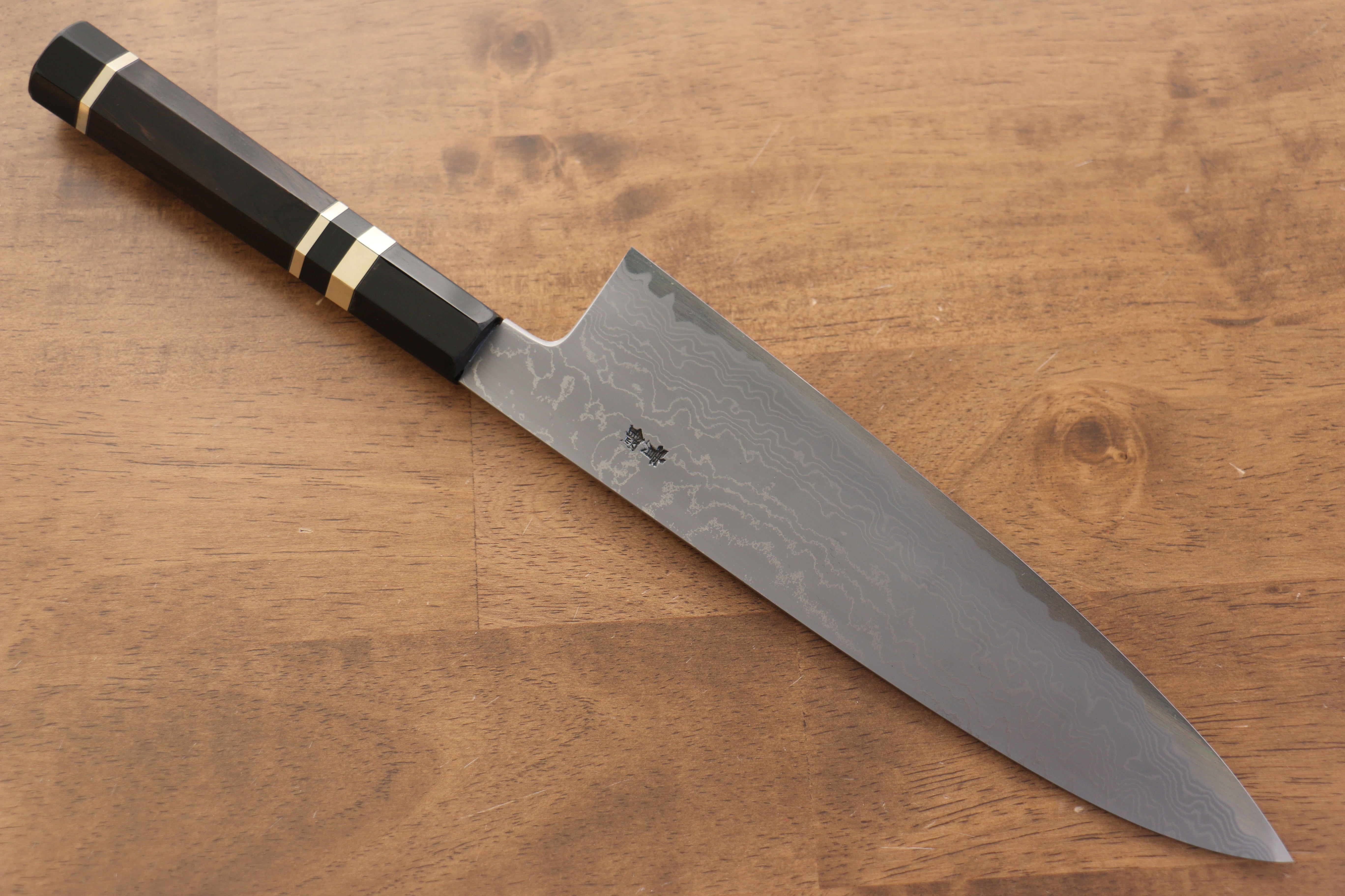 Premium Jikko Blue Steel Damascus Gyuto Chef Knife 210mm - Handcrafted Japanese Kitchen Knife with Ebony Wood & Double Ring Handle - Perfect for Sushi, Meat Slicing & Professional Cooking