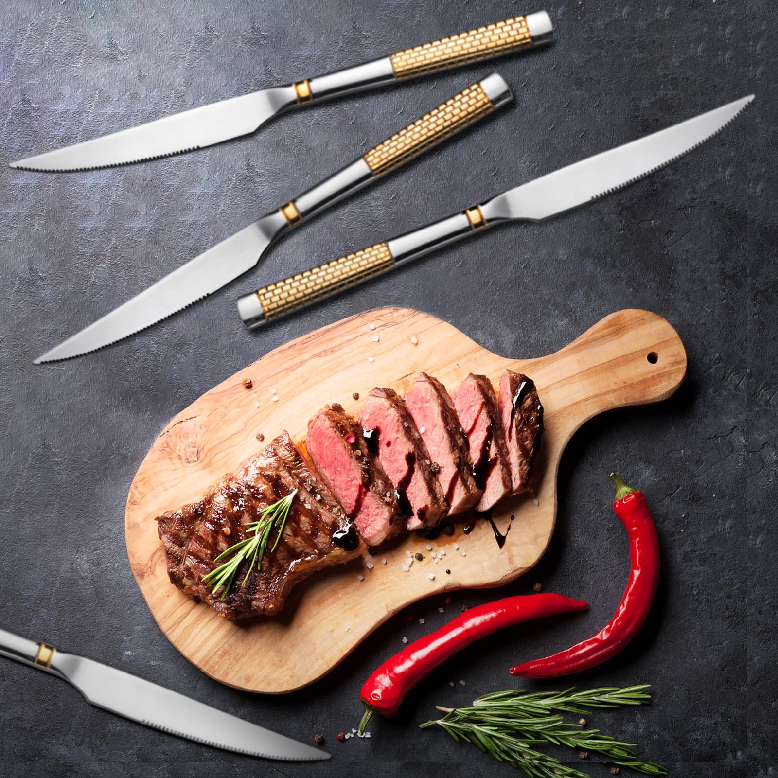Premium 4-Piece Stainless Steel Dinner Knife Set - Sharp & Durable Butter Knives for Home, Kitchen & Restaurant Use - Perfect for Steak, Salad & Everyday Dining