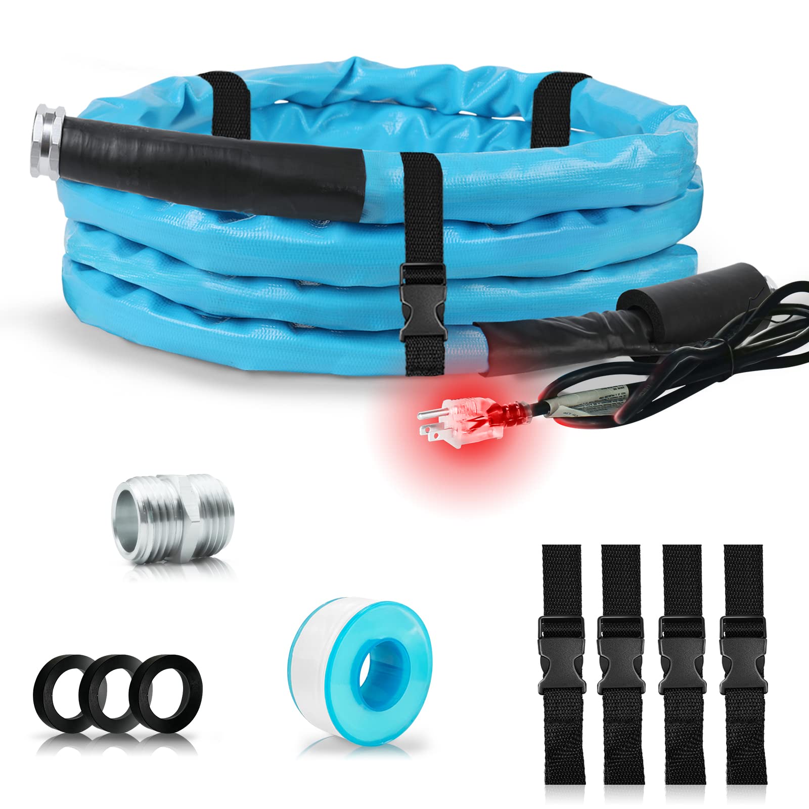 OEBLD 15ft Heated RV Water Hose with Energy Saving Thermostat | Freeze Proof Down to -45℉ | 5/8