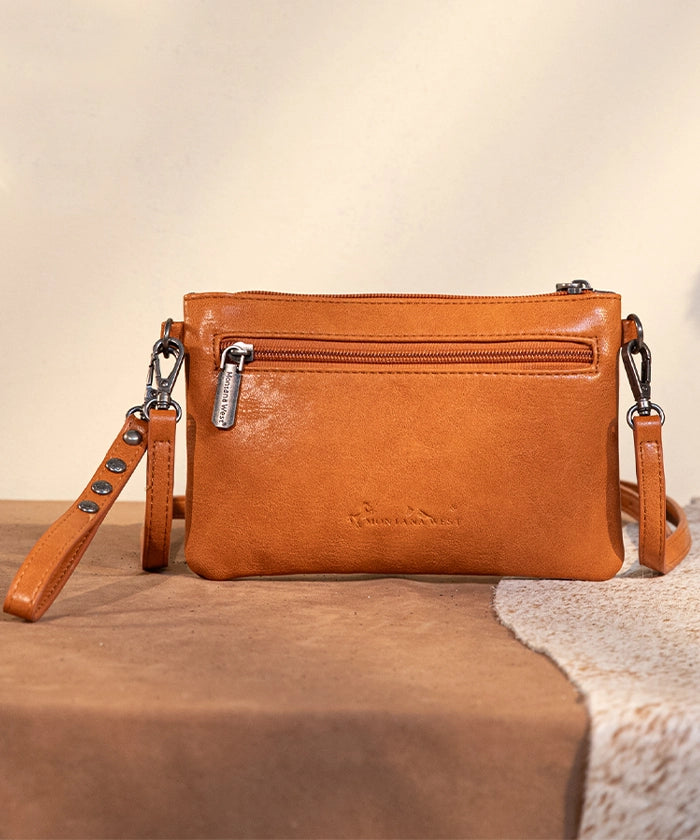 Montana West Genuine Leather Tooled Studded Crossbody Bag for Women - Stylish Western Boho Purse for Daily Use, Travel & Shopping