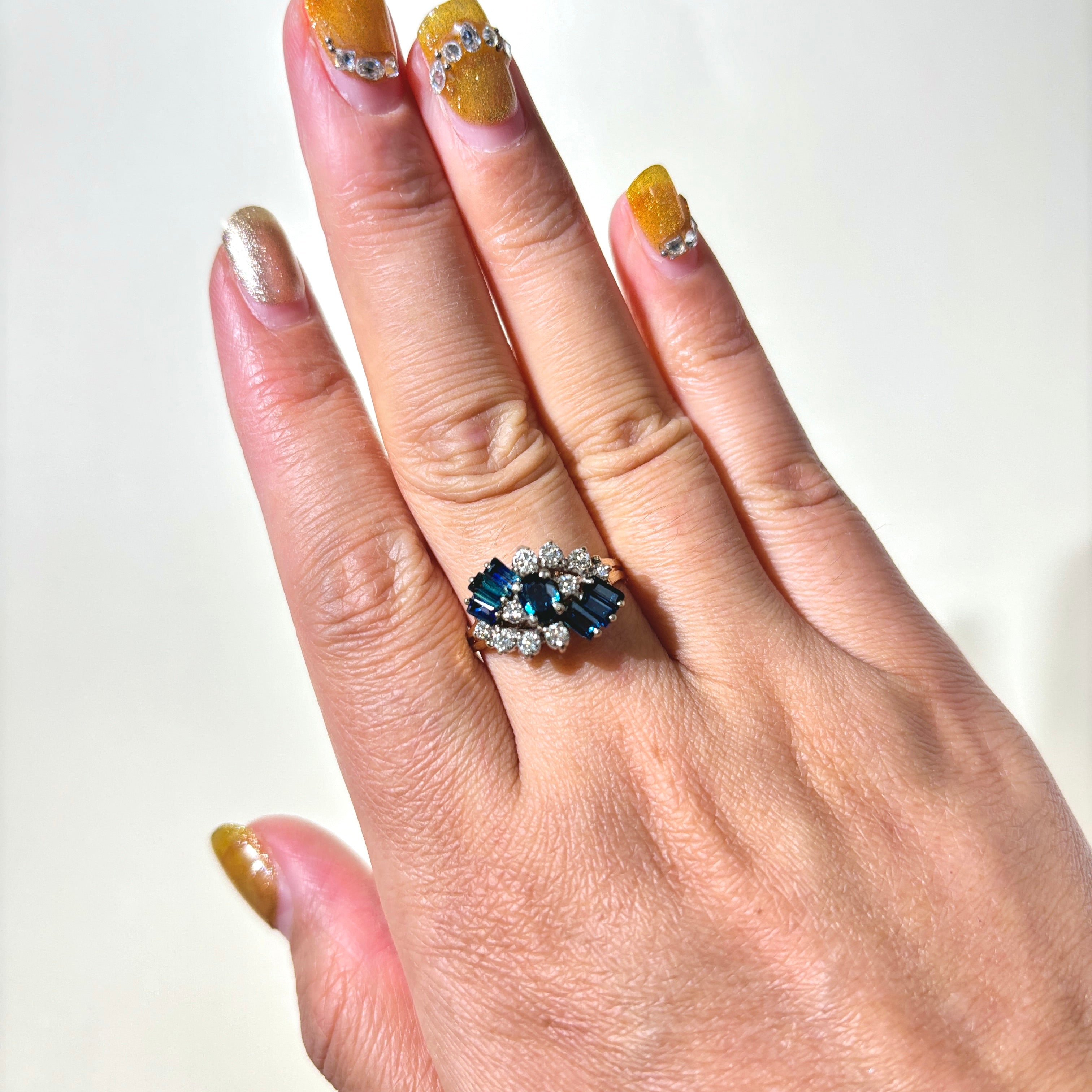 14K White Gold Sapphire and Diamond Cluster Cocktail Ring - 1.03ctw Gemstones (0.25ctw Diamonds) - Size 8 - Perfect for Evening Parties, Weddings & Special Occasions