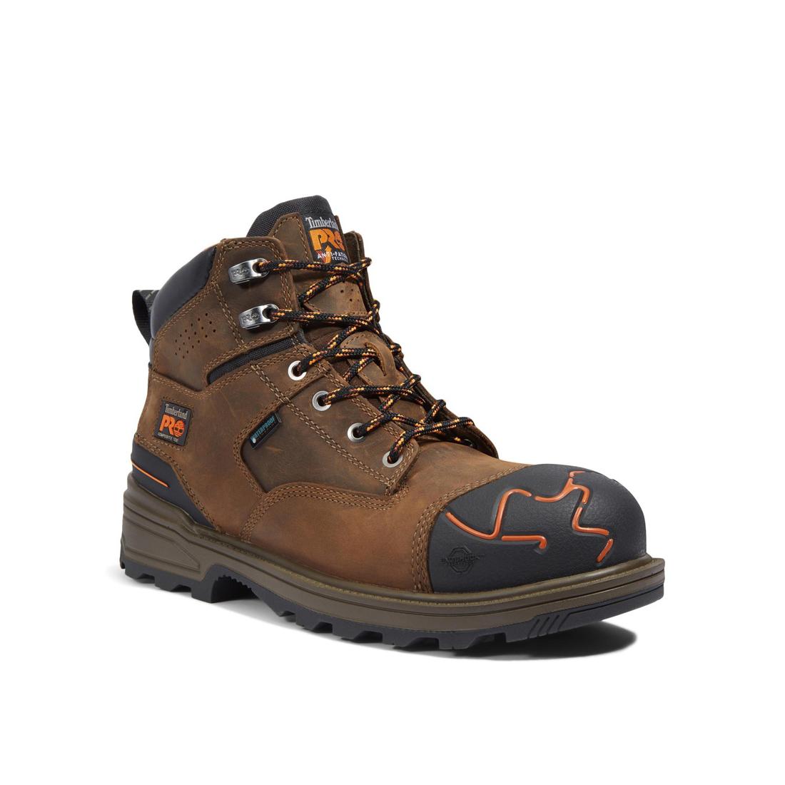6 Inch Composite Toe Waterproof Work Boots for Men - OSHA Safety Rated, Slip Resistant, Comfortable Orange & Brown Work Shoes for Construction, Warehouse & Outdoor Jobs