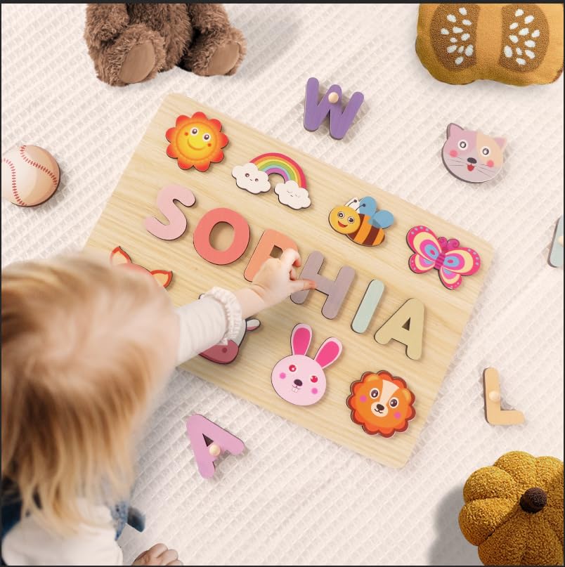 Personalized Name Puzzle for Kids - Custom Wooden Learning Toy for Toddlers, Baby Boys & Girls - Perfect Easter Basket Stuffer, 1st Birthday Gift & Early Education Present - Great for Home, Classroom & Montessori Learning Activities