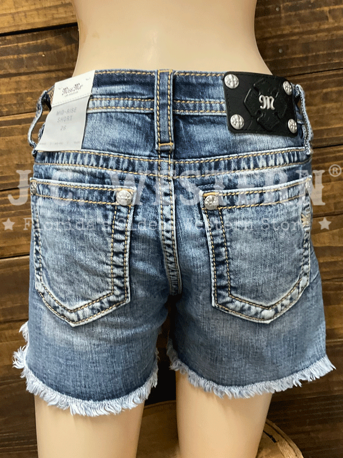 Miss Me M3636H91 Women's Mid Rise Vintage Blue Denim Shorts - Perfect for Casual Outings, Summer Fashion & Boho Style