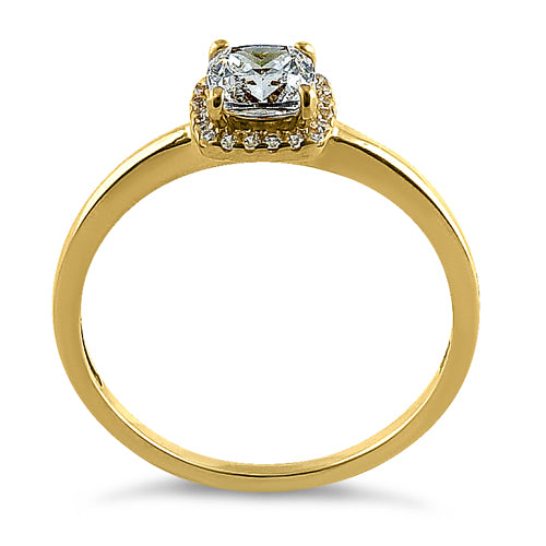 14K Yellow Gold Halo Cushion Cut Cubic Zirconia Engagement Ring for Women - Elegant Wedding Band, Promise Ring & Anniversary Gift for Her