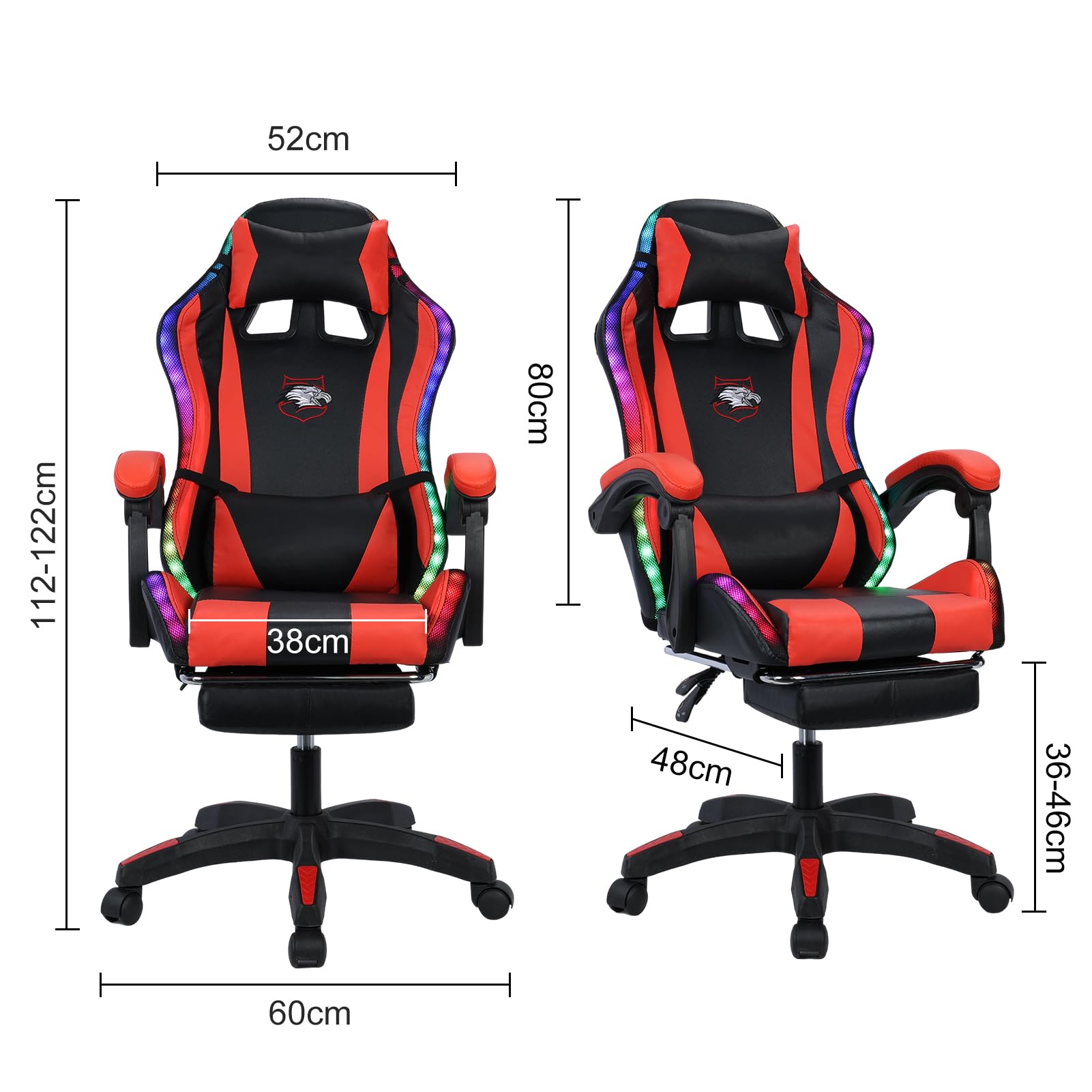 Ergonomic Gaming Chair with Bluetooth Speakers & RGB LED Lights - Adjustable Footrest, Lumbar Massage Support - 400lb Capacity Office Computer Desk Chair for PC & Console Gaming (Black & Red) - Perfect for Esports, Streaming & Home Office Setup