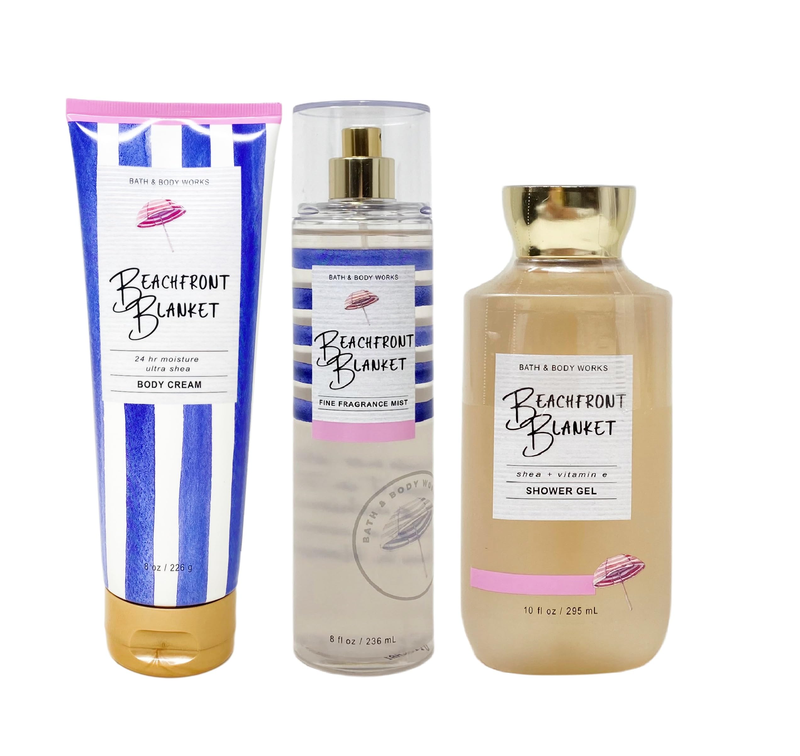 Bath & Body Works Beachfront Blanket Trio Gift Set - Fragrance Mist, Body Cream & Shower Gel | Summer Beach Vacation Essentials, Spa Day Gifts for Women