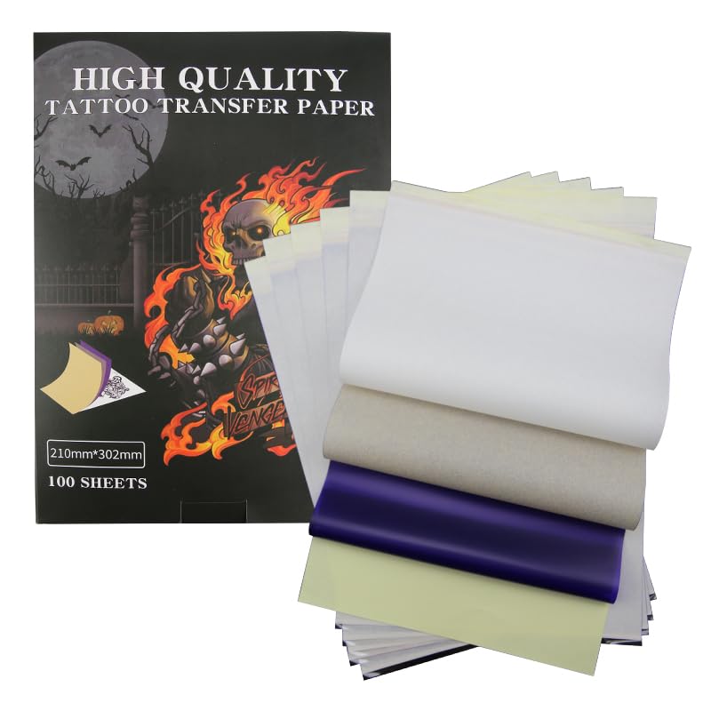 Premium Tattoo Transfer Paper - 100 Sheets A4 Size Thermal Stencil Paper for Professional & DIY Tattoo Artists | Compatible with M08F Printer & Tattoo Supplies | Perfect for Tattoo Studios, Home Practice & Custom Designs