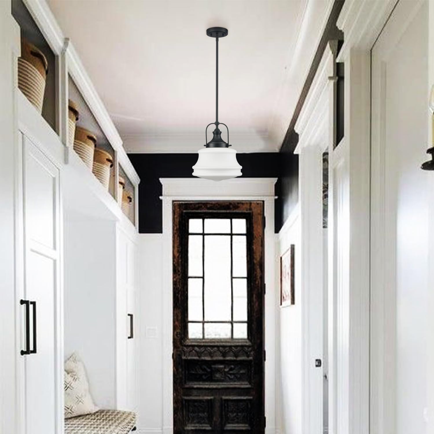 Industrial Black Schoolhouse Pendant Light Fixtures - Adjustable Hanging Light for Kitchen Island, Dining Room & Bar Counter