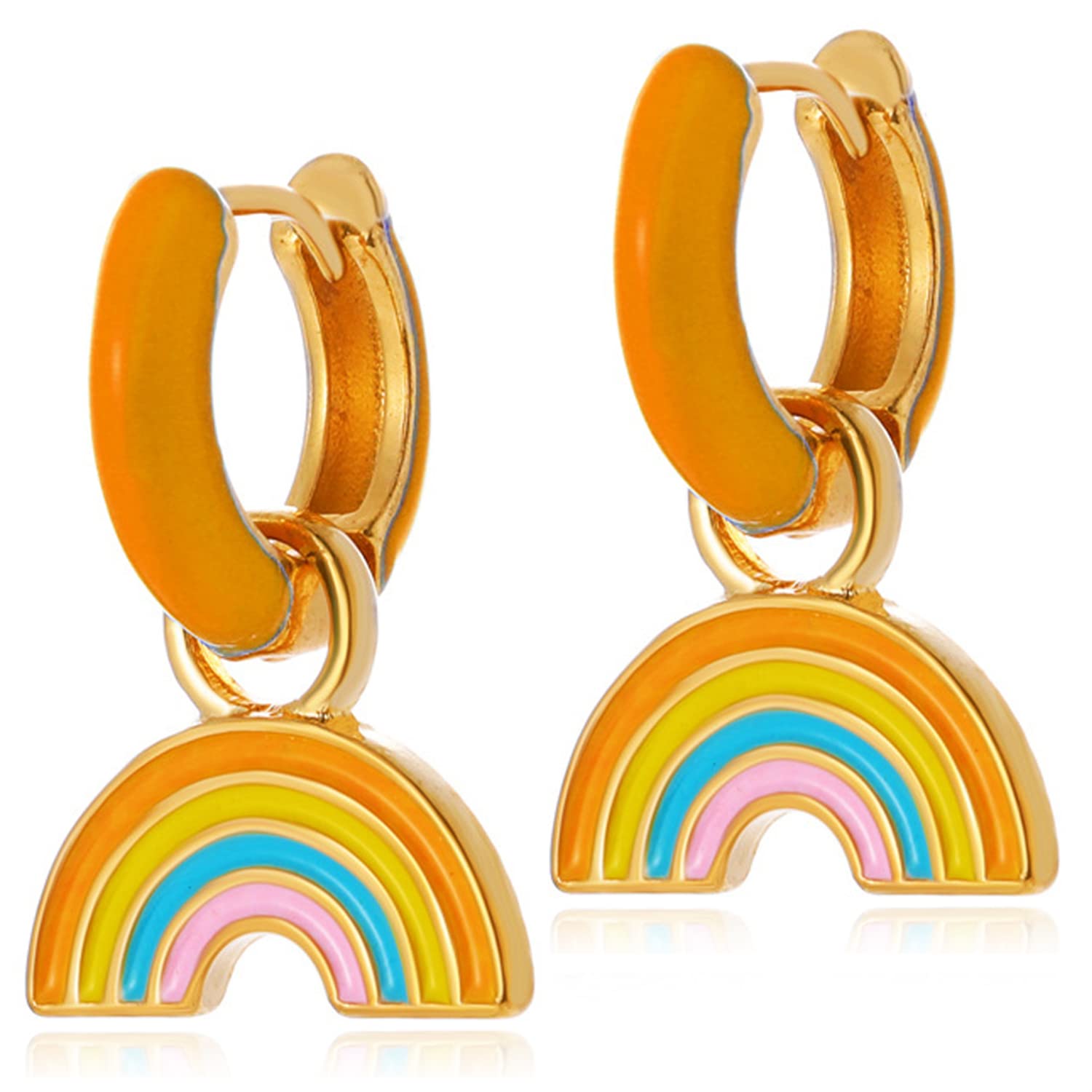 Bohemian Rainbow Huggie Hoop Earrings for Women - Colorful Gold Plated Small Dangle Drop Earrings, Minimalist Cuff Jewelry Gifts for Girls | Perfect for Festivals, Parties and Everyday Wear