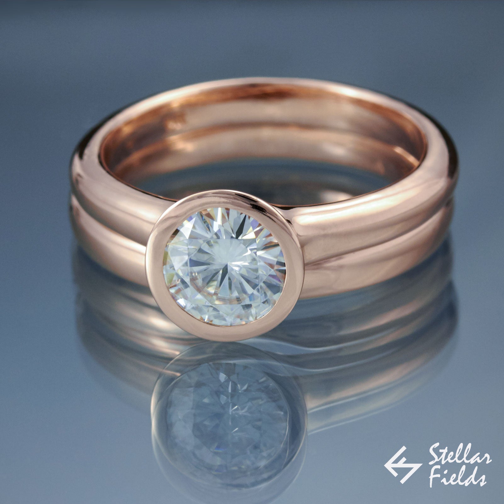 Moissanite Bridal Ring Set - Peekaboo Bezel Engagement Ring & Wedding Band - 6.5mm (1ct) Forever One Moissanite - Perfect for Proposals, Weddings & Anniversary Gifts
