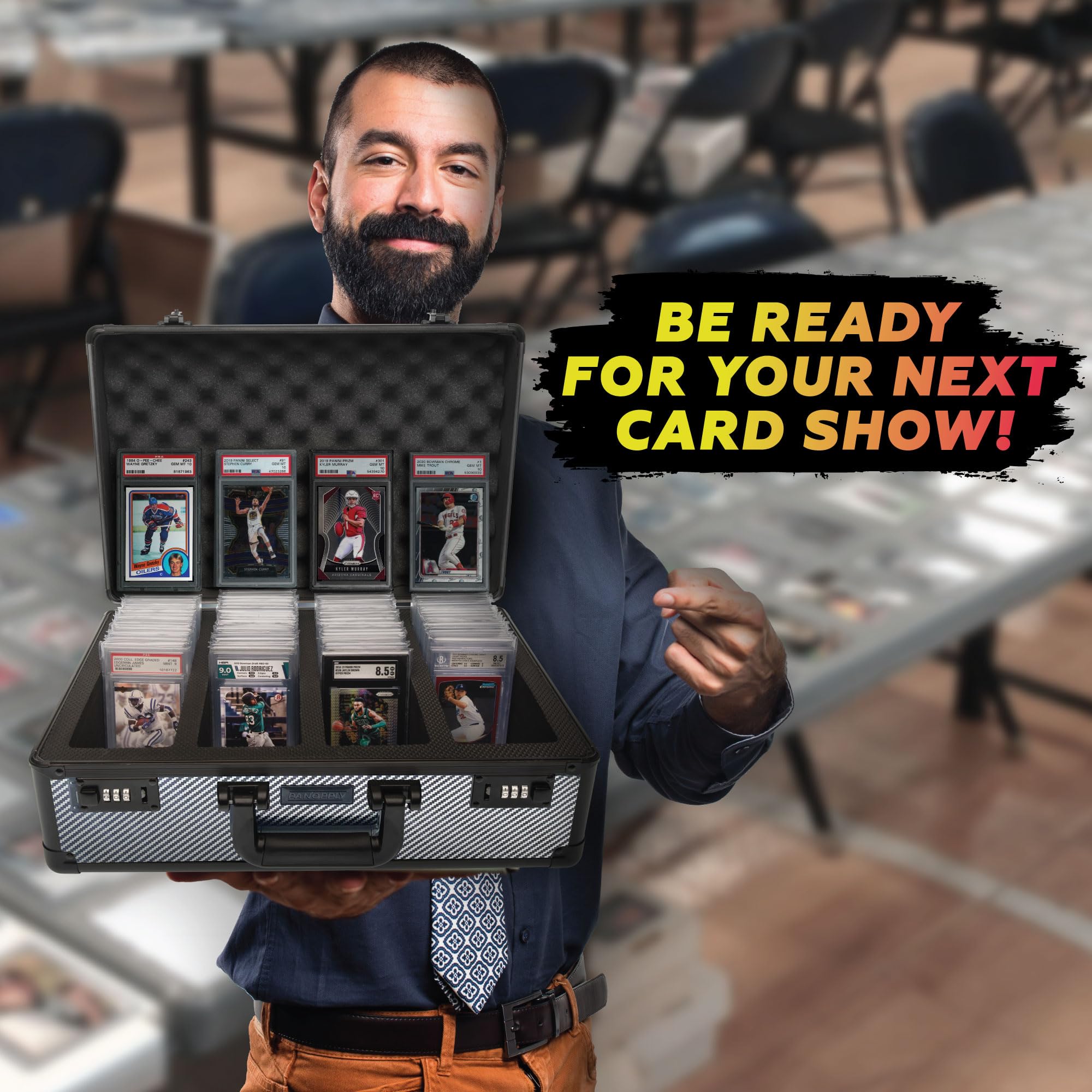 Premium Carbon Fiber PSA Graded Card Storage Box - 160+ Capacity 4-Row Design for Baseball & Sports Cards Protection | Ideal for Collectors, Display Cases & Secure Trading Card Organization