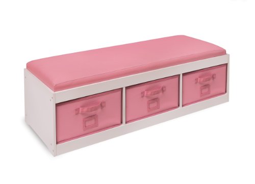 Kids Storage Bench with 3 Fabric Baskets - Soft Cushioned Seat for Bedroom, Playroom & Entryway Organization - Perfect for Toys, Books & Shoes Storage