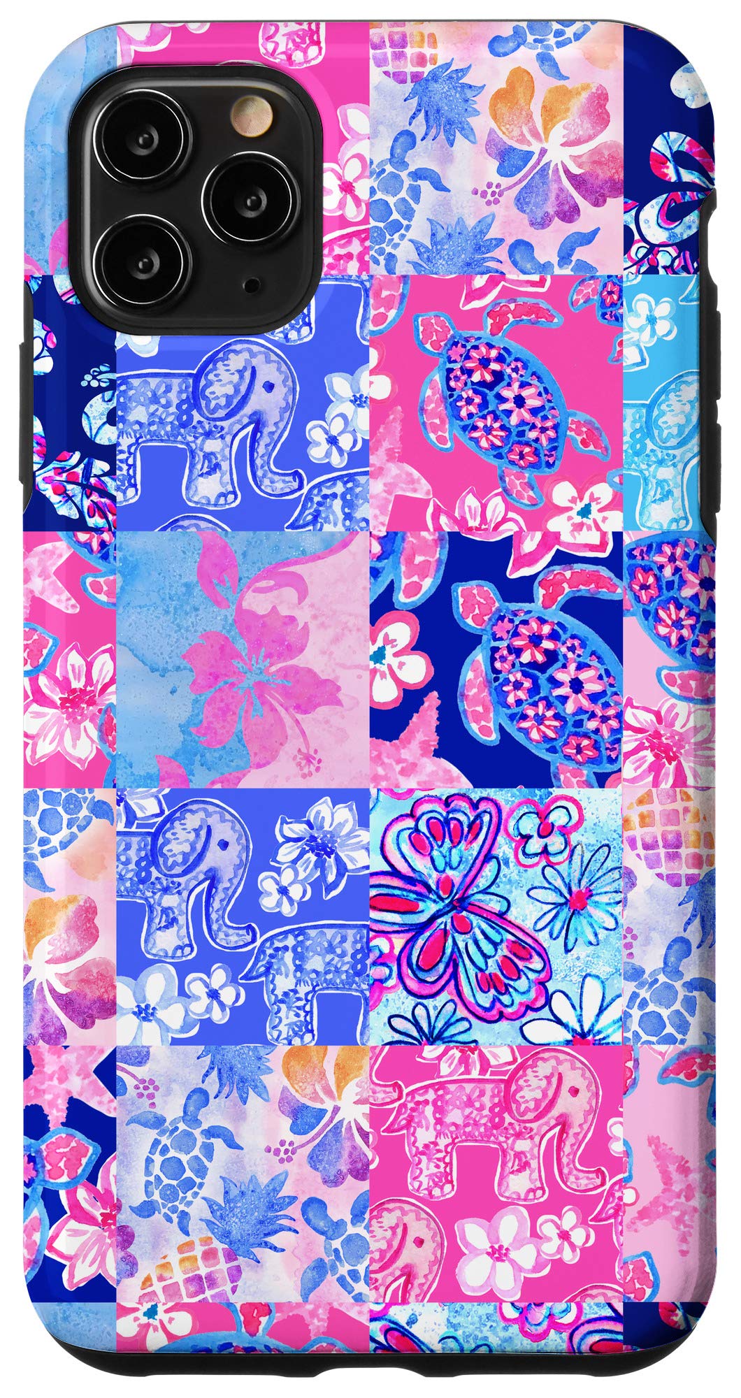 iPhone 11 Pro Max Case - Hawaiian Coconut Girl Preppy Style with Sea Turtle Patchwork Design | Trendy Protective Cover for Beach Vacation, Summer Outing & Boho Fashion Lovers