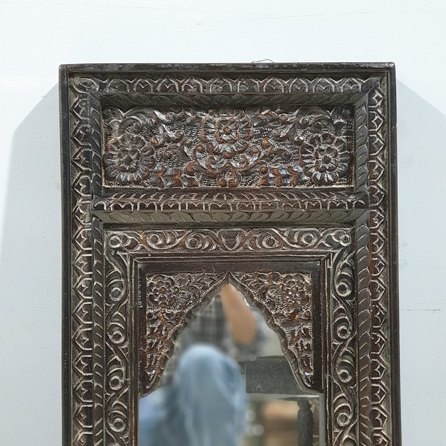 Handmade Indian Wooden Mirror Frame - Exquisite Carved Design, 37x7x77cm - Perfect for Living Room, Bedroom & Boho Home Decor