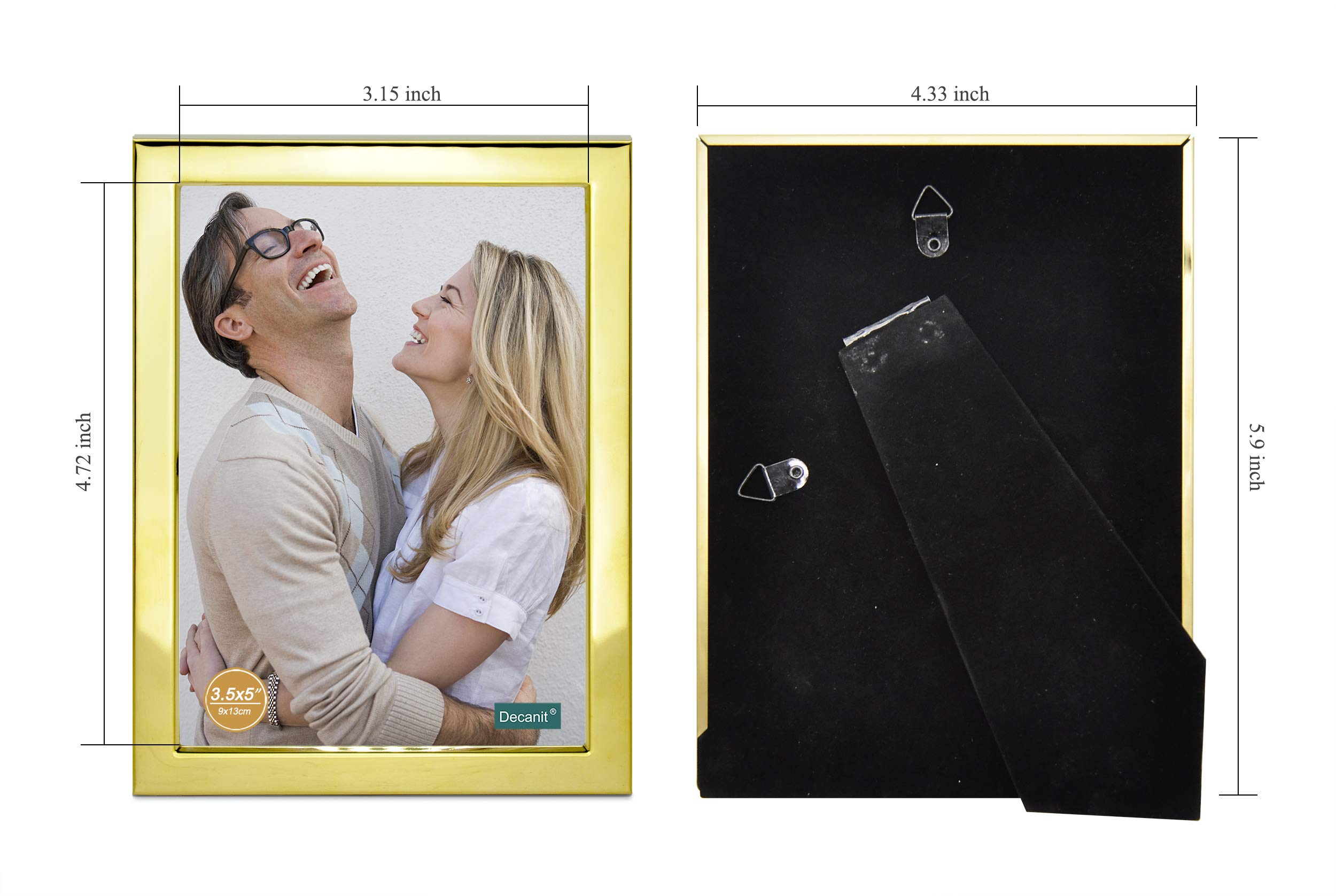 DECANIT 3.5x5 Gold Metal Picture Frames - Tabletop & Wall Photo Display - Perfect Family Gifts for Home Decor, Wedding, Anniversary & Office