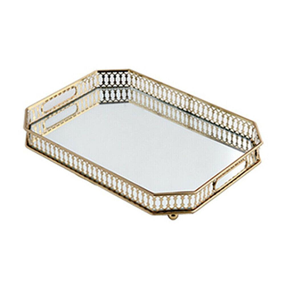 Vintage Metal & Glass Decorative Mirror Tray with Storage Compartment - Elegant Bedside, Couch, and TV Table Tray for Food, Drinks, and Organizing Essentials - Perfect for Breakfast in Bed, Entertaining, and Home Decor