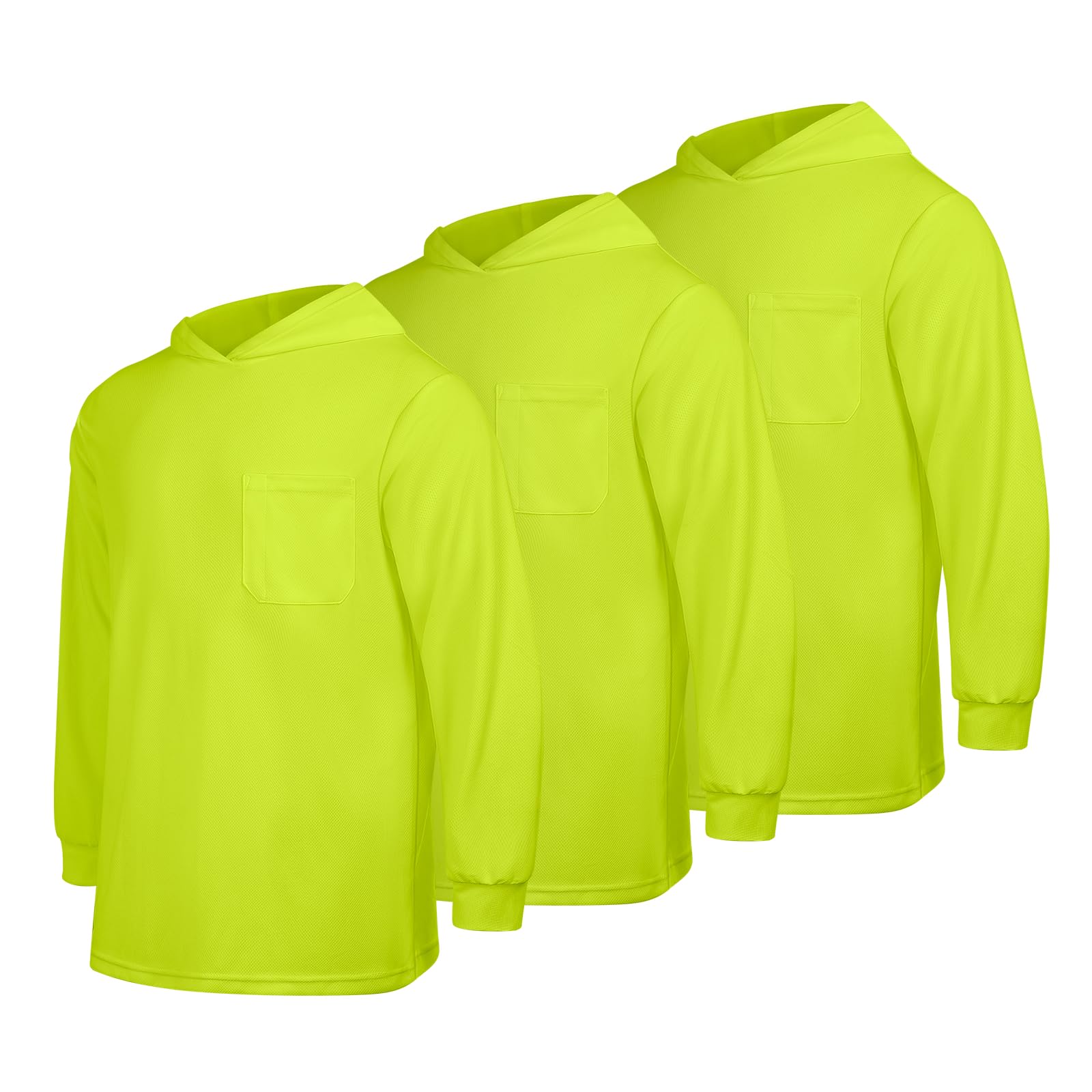 High Visibility Safety Hoodie for Men & Women - 3 Pack Breathable Hi Vis Construction Shirts with Long Sleeves | OSHA Compliant Workwear for Road Crews, Night Shifts & Outdoor Jobs