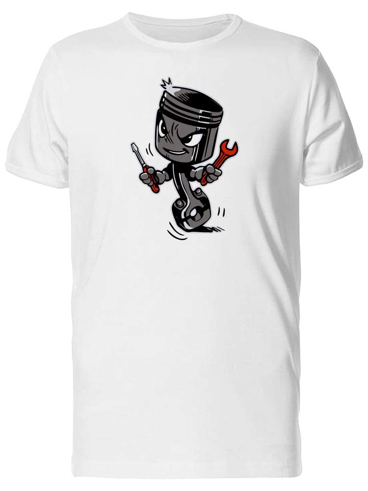 Cartoon Piston With Tools Graphic T-Shirt for Men - Cool Automotive Themed Casual Tee for Car Enthusiasts, Mechanics, and DIYers