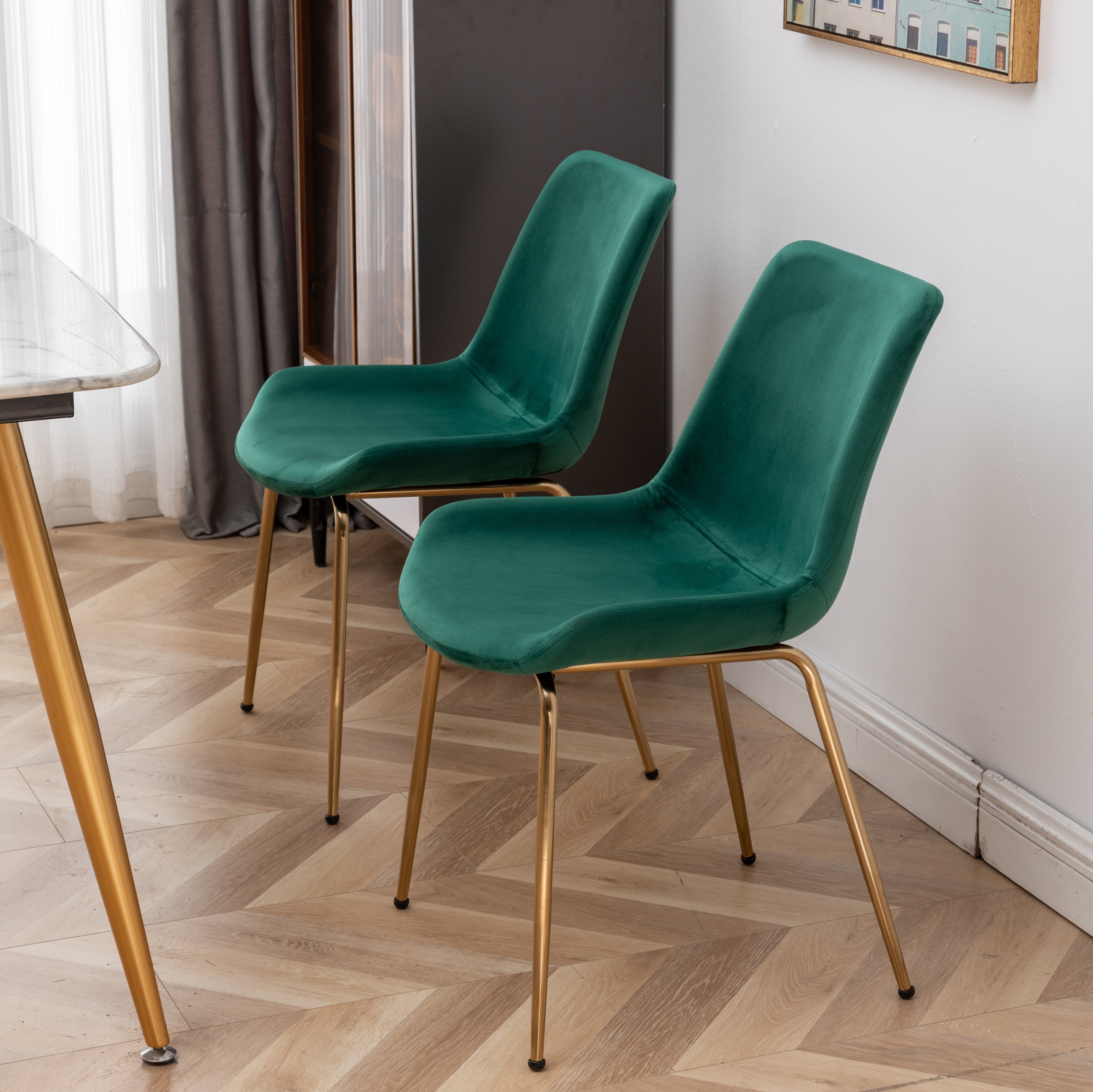 Roundhill Furniture Aufurr Modern Velvet Dining Chairs - Set of 2, Emerald Green Upholstered Side Chairs for Dining Room, Kitchen, or Home Office - Comfortable & Stylish Seating Solution