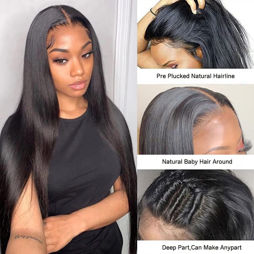 18 Inch Brazilian Remy Human Hair Straight Lace Front Wig with Pre-Plucked Hairline & Baby Hair - 150% Density Natural Color Closure Wig for Black Women | Perfect for Daily Wear, Special Occasions & Protective Styling