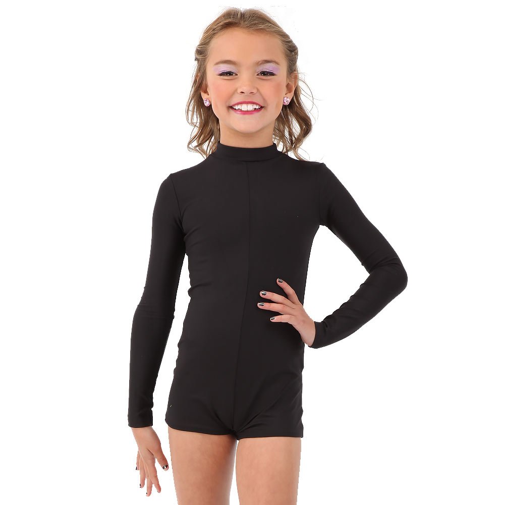 Women's Black Long Sleeve Dance Biketard - Stretchy Basic Leotard for Ballet, Jazz, Gymnastics & Yoga Performance
