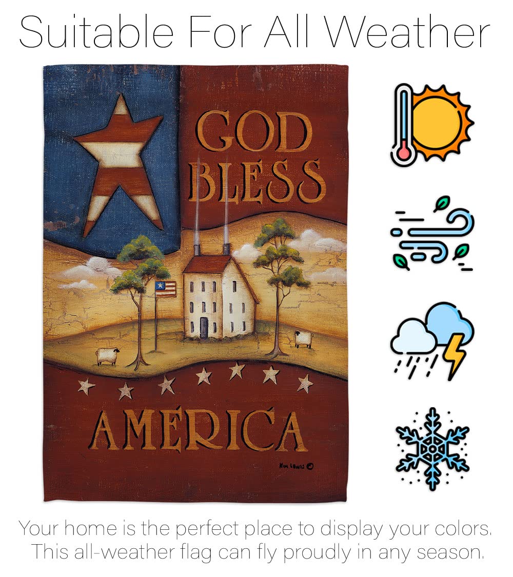 God Bless America Patriotic House Flag Set 28x40 with Pole - Outdoor Decor