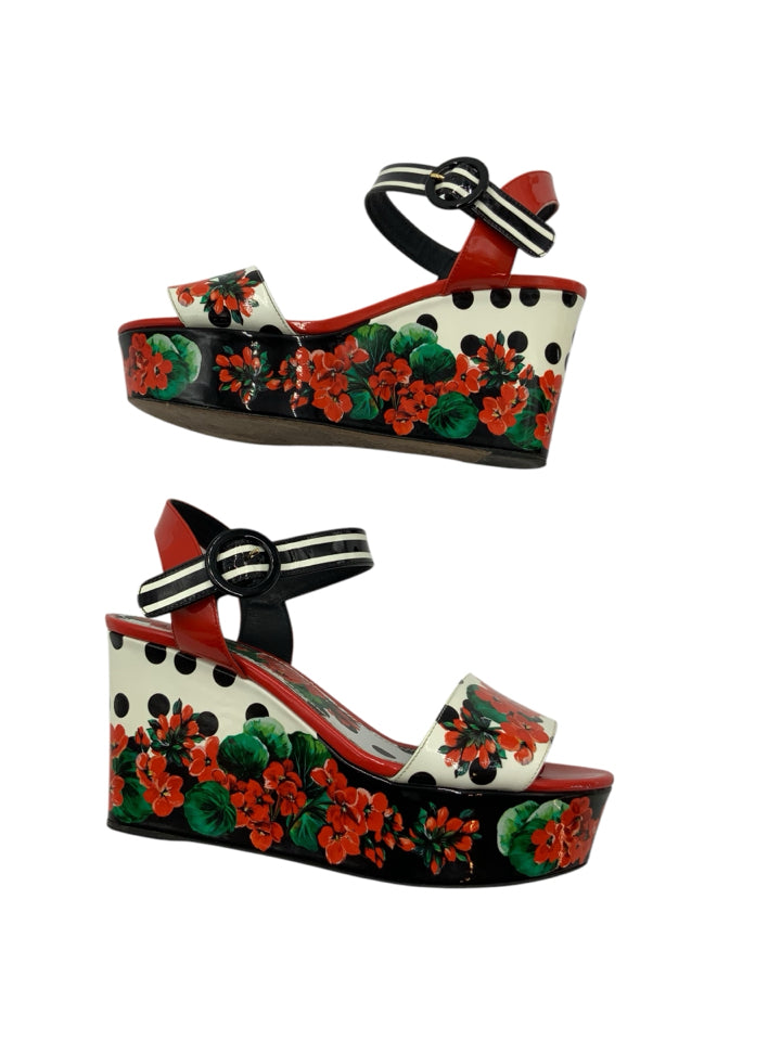 Dolce & Gabbana Geranium Flower Wedge Sandals Women's Size 38.5 (US 8.5) - Comfortable Summer Wedges for Beach, Vacation & Casual Outings