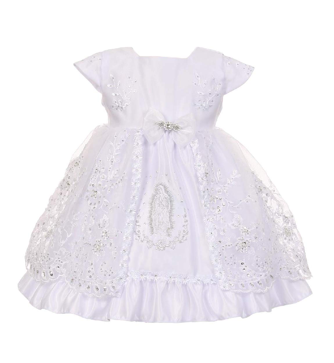 Gigi's Classy Girls White Baptism Dress with Virgin Mary Headband – Elegant Dedication Gown for Baby Girls 18-24 Months | Perfect for Christening, First Communion & Special Church Events