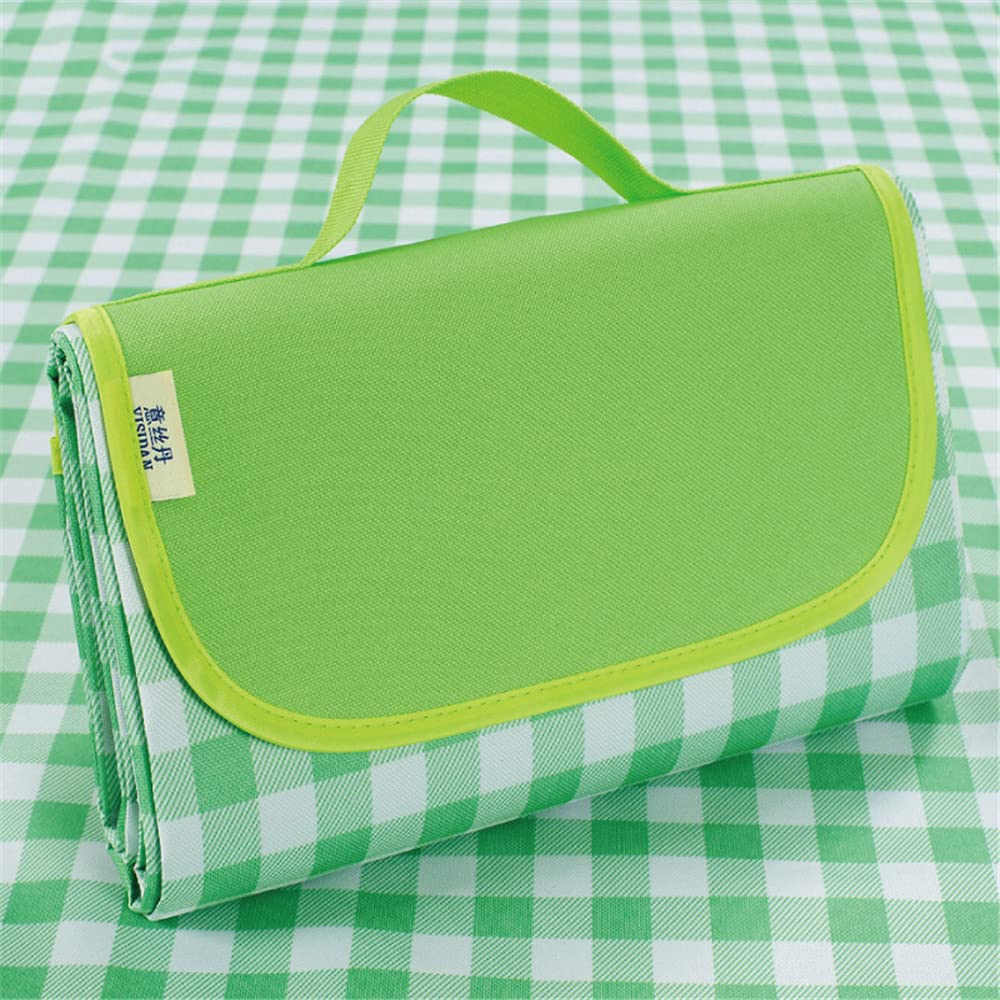 Waterproof Picnic Mat for Outdoor Camping & Beach - Green Grid (195x200cm) - Perfect for Picnics & Travel