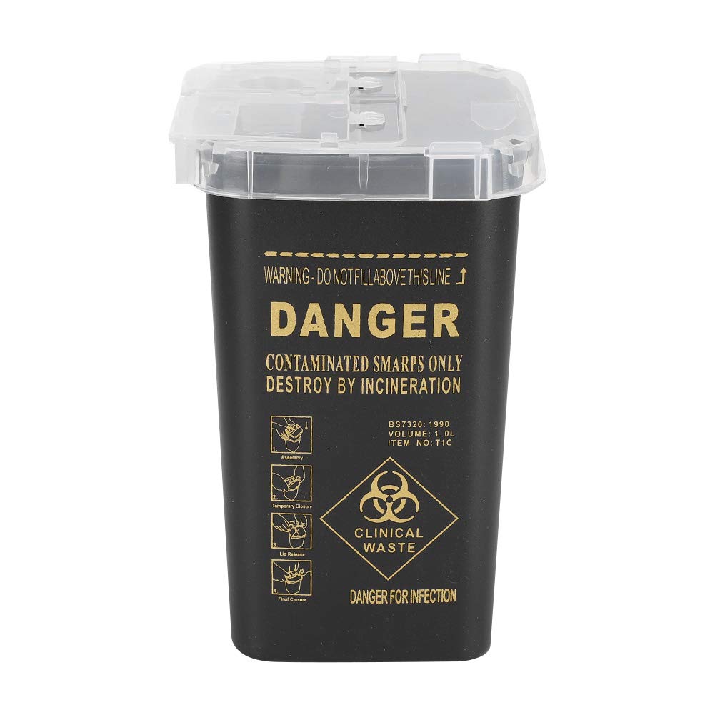 Sharps Container for Needles & Blades - Safe Medical Waste Disposal Bin for Tattoo Supplies, Clinics & Home Use | FDA Compliant Needle Destruction Box (Black)