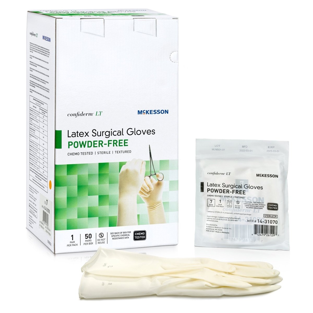 Confiderm LT Latex Surgical Gloves - Powder-Free, Disposable, Exam & Medical Grade - Ideal for Healthcare, Dental, Tattoo & Food Handling Safety