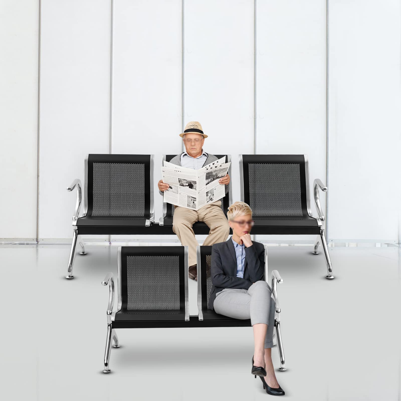 5-Seat Reception Chairs for Office & Airport Waiting Areas - Black