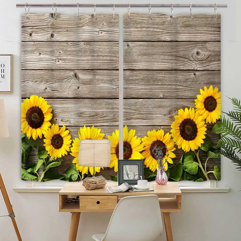 Rustic Sunflower Kitchen Curtains - Farmhouse Floral Window Treatment 27.5x39