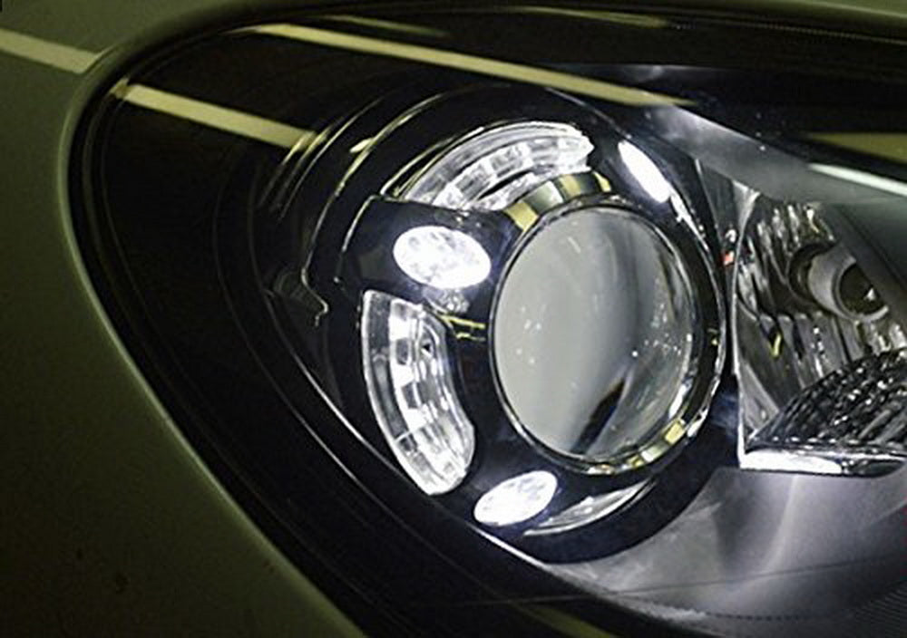 3.0 H1 Bi-Xenon Projector Headlight Lens with Porsche Style 4 LED DRL Shroud - Upgrade Your Car Lighting for Night Driving & Enhanced Visibility