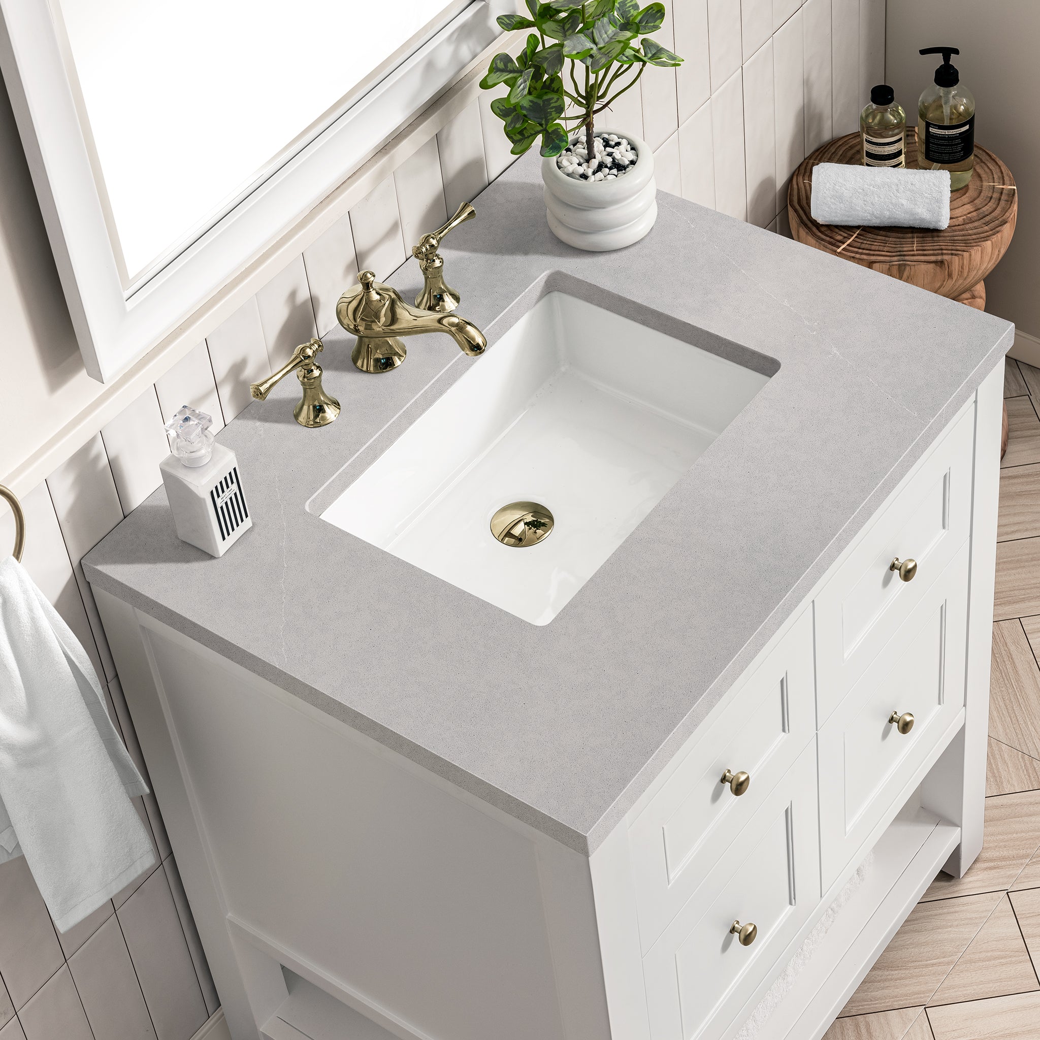 Breckenridge 30-Inch Single Bathroom Vanity Set with 3CM Eternal Serena Top in Bright White - Perfect for Modern and Small Bathroom Spaces