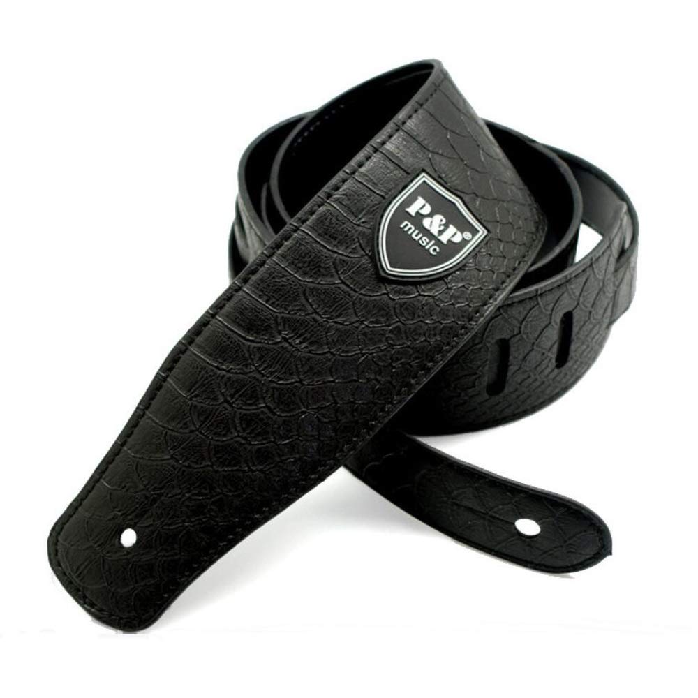 **Personalized Embossed Guitar Strap - Split Connection, Widened & Thickened Design - Durable Electric & Bass Guitar Strap - Folk Guitar Belt - Black Snake Embossed - Perfect for Live Performances & Studio Sessions**