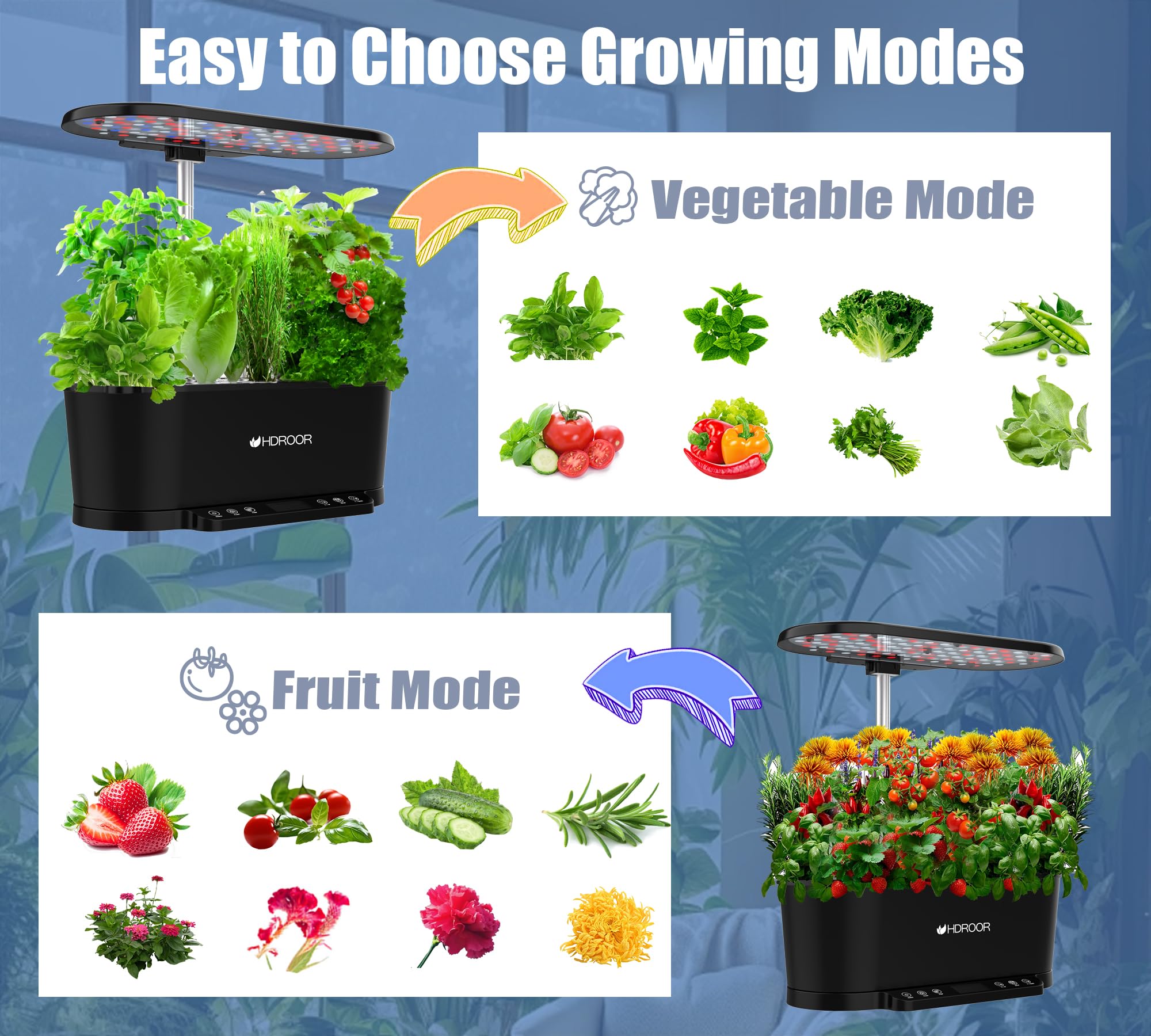 Smart Indoor Hydroponic Garden Kit with 36W Grow Light & APP Control - 15 Pods, Adjustable Height up to 30