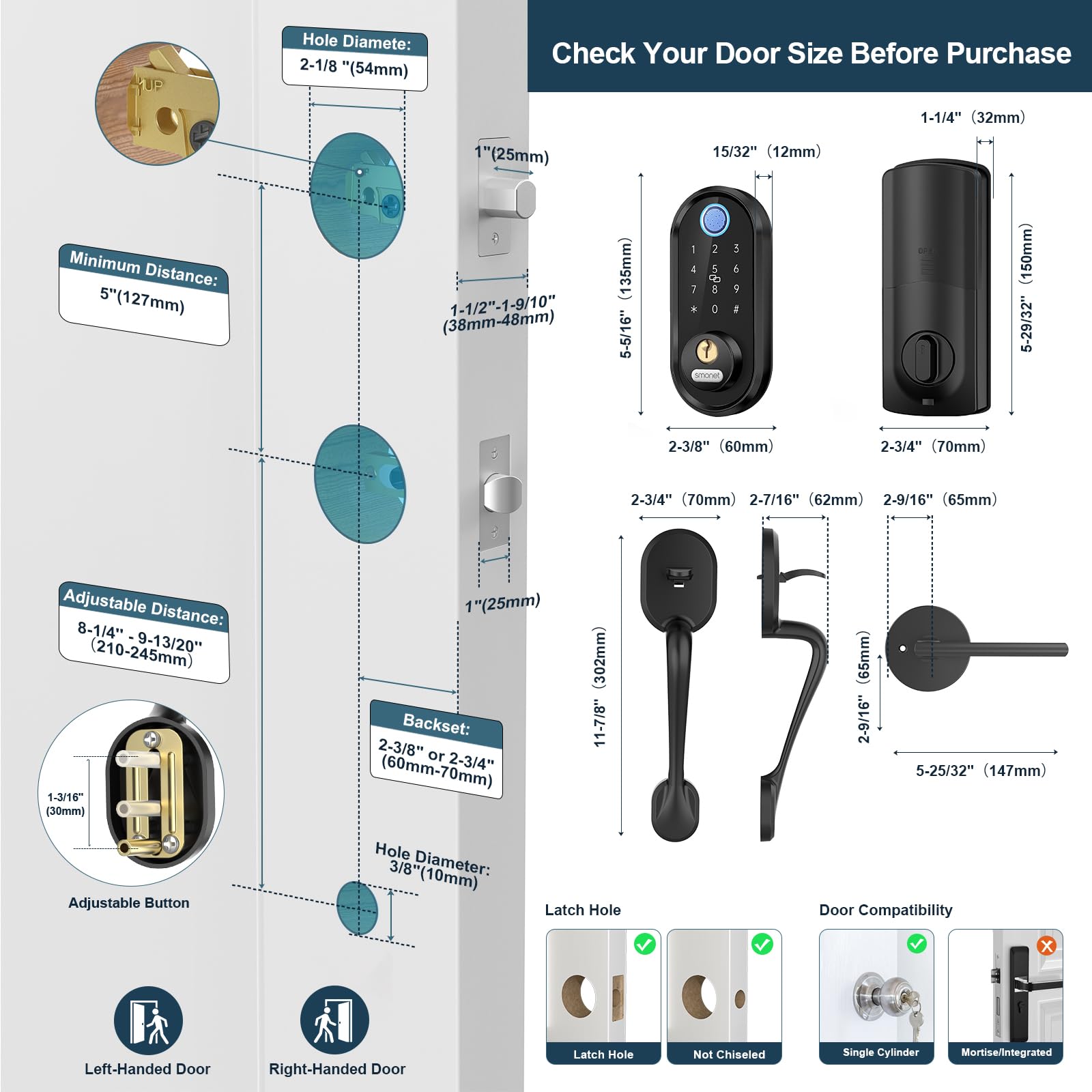 SMONET Smart Keyless Entry Door Lock - Alexa & Bluetooth Enabled Digital Keypad Deadbolt for Front Door, Black | Secure & Convenient Home Access for Families & Renters