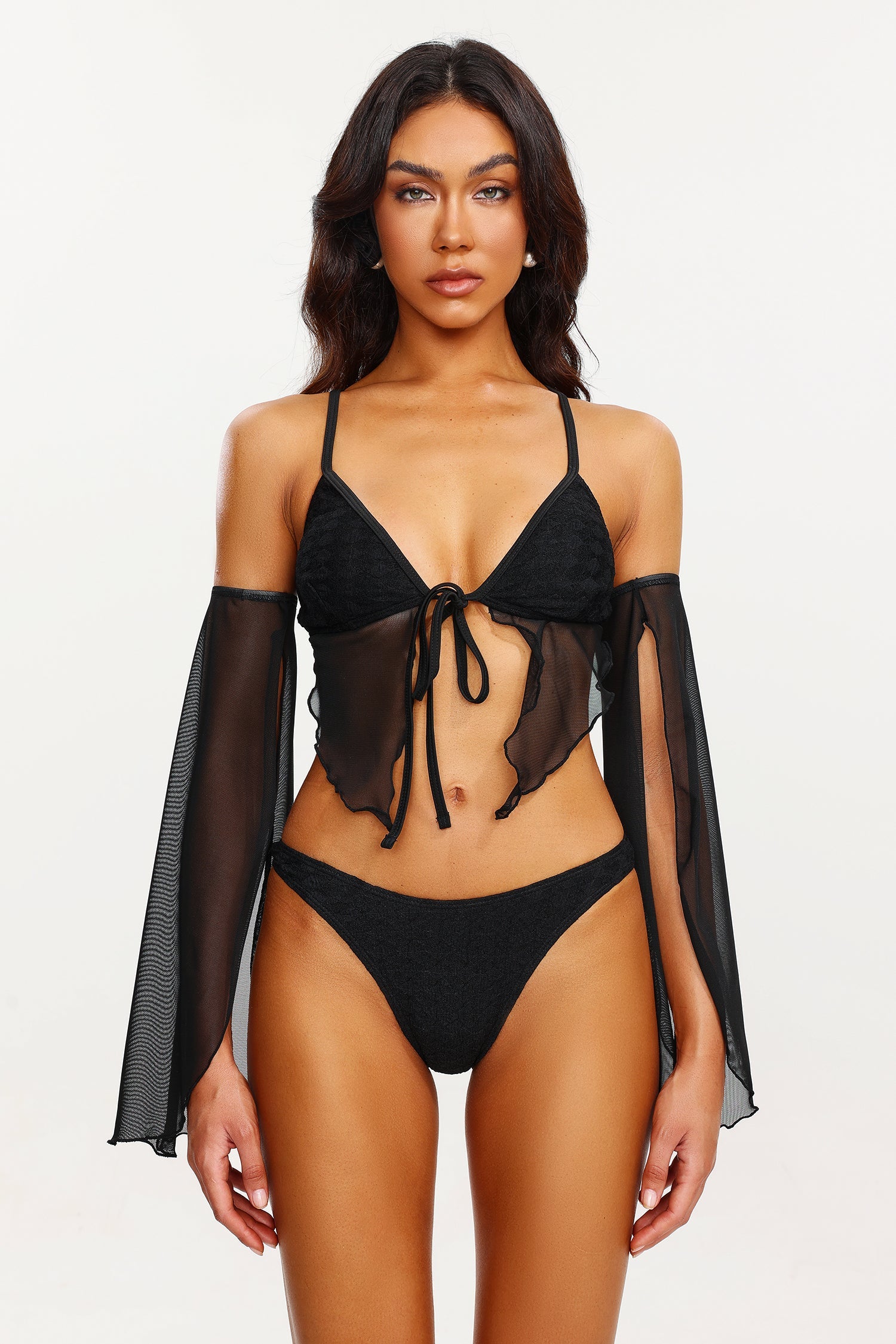 Myrna Mesh Sleeves Bikini Set - Sexy Sheer Cover Up Swimwear for Women | Perfect for Beach Vacation, Pool Party & Summer Getaway