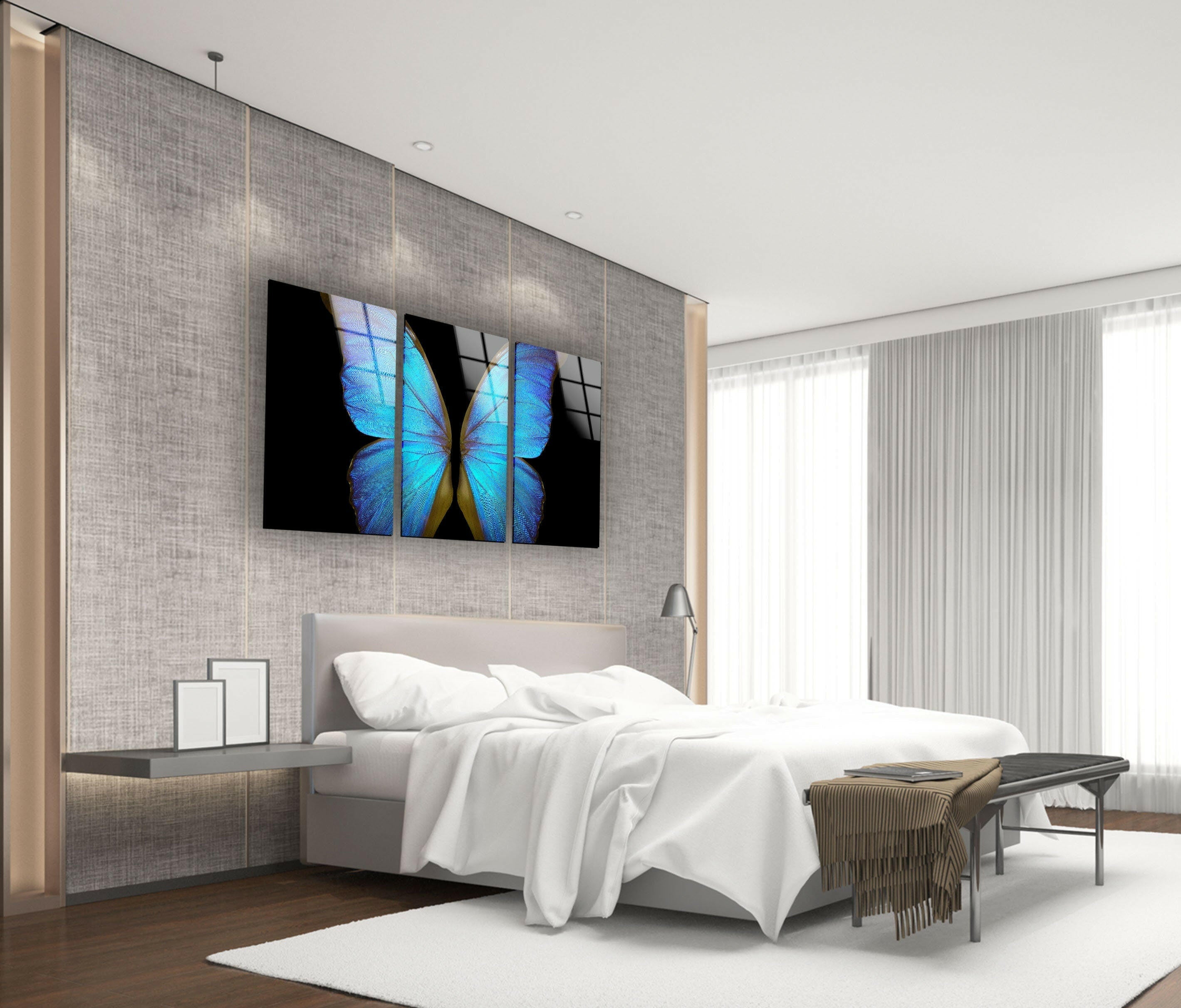 Blue Butterfly Glass Wall Art - Handmade Decorative Stained Glass Window Hanging for Home, Office, and Garden Decor - Perfect for Living Room, Bedroom, and Outdoor Spaces