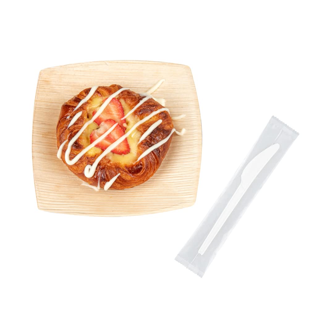 6.5 Inch Compostable Knives - 250 Individually Wrapped Plant-Based Cutlery Set | BPI-Certified CPLA Disposable Silverware for Hot & Cold Foods | Eco-Friendly Restaurantware for Parties, Picnics & Catering
