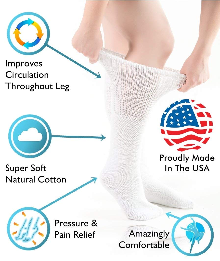 Diabetic Socks for Men & Women - Breathable Cotton SwellSox with Non-Binding Top - Improve Foot Circulation & Comfort - Perfect for Daily Wear, Travel & Diabetic Foot Care