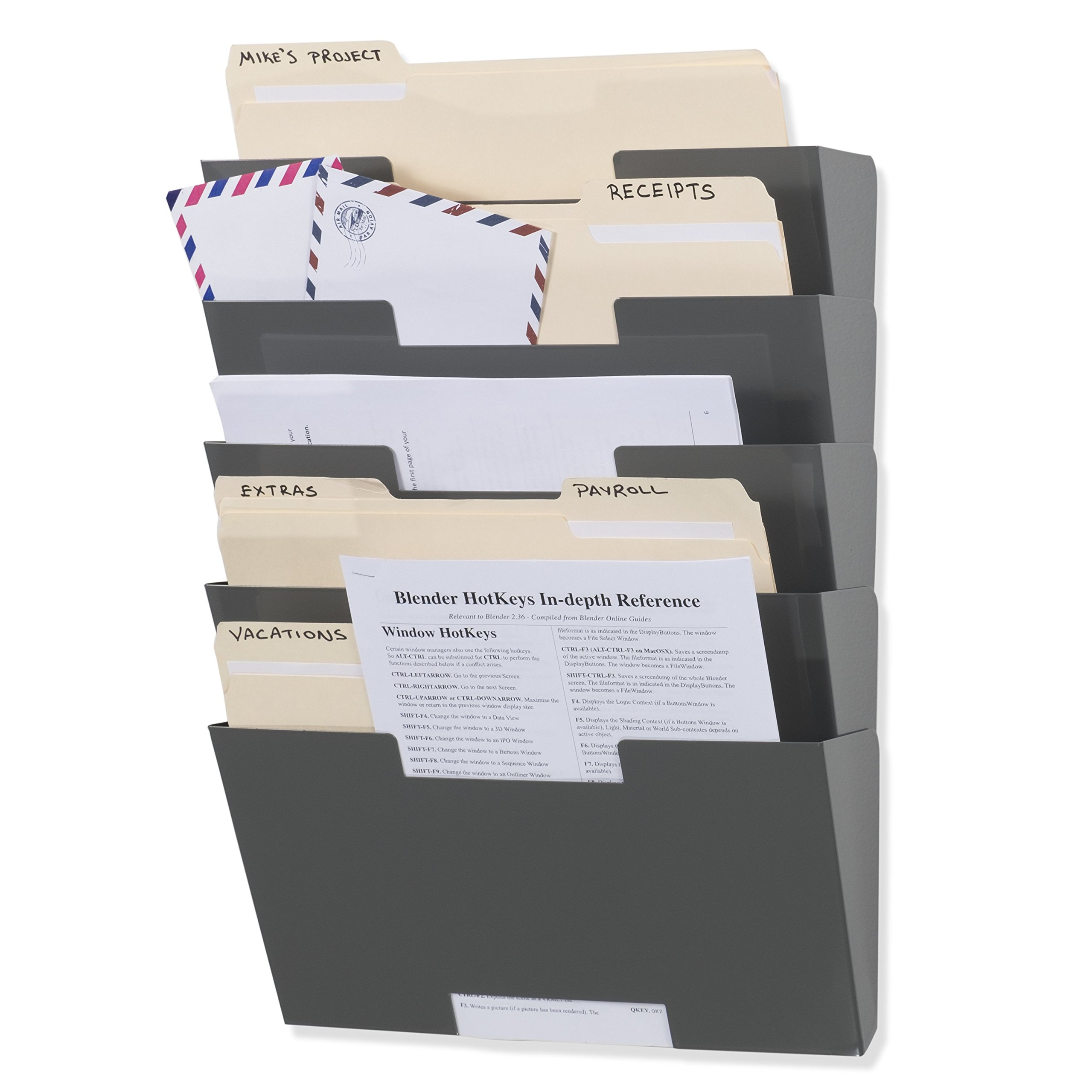 Wallniture Lisbon 5-Tier Metal Wall File Organizer - Letter Size File Holder, Magazine Rack & Office Decor in Gray - Perfect for Home Office Organization & Stylish Workspace Storage
