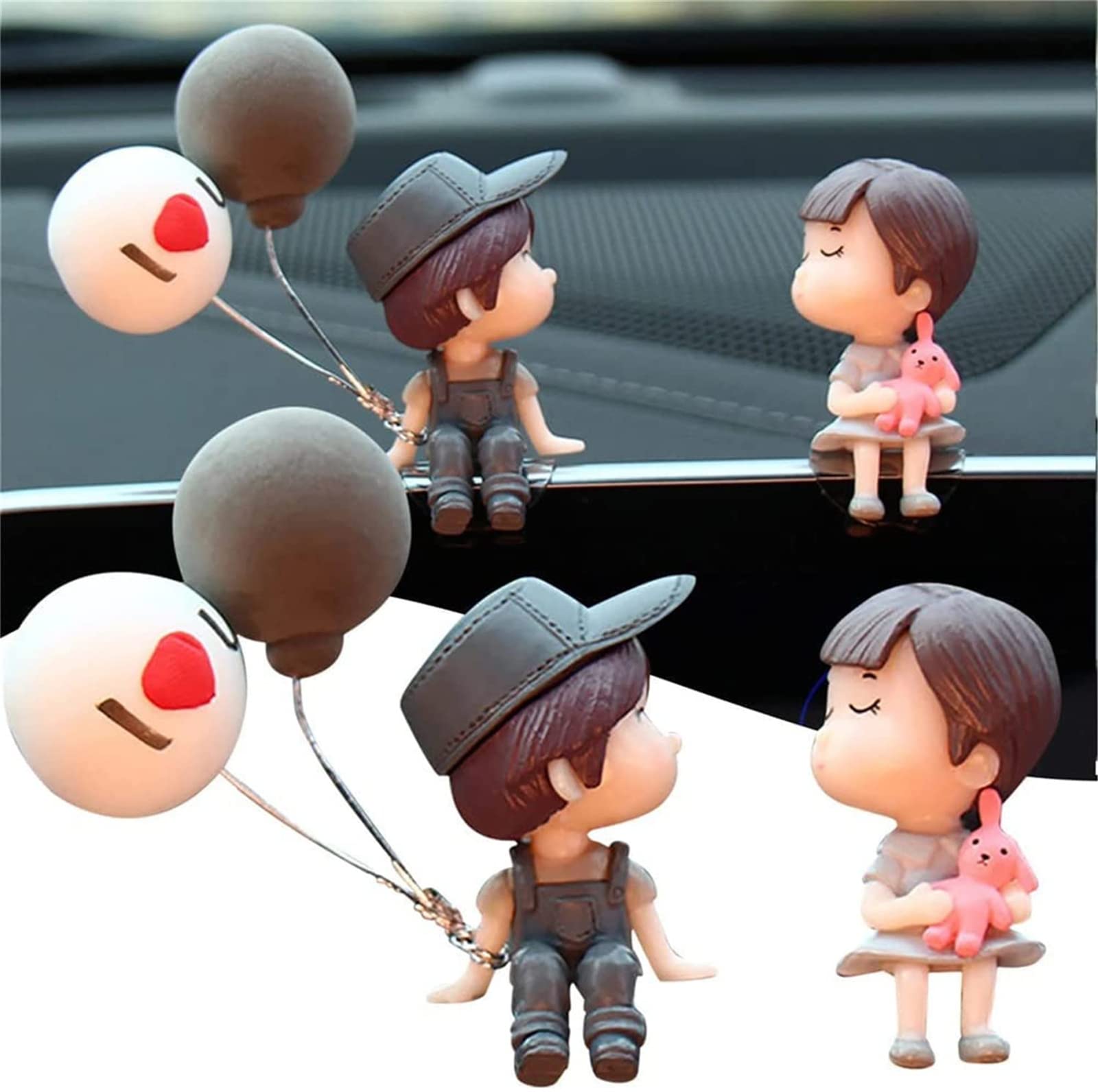 Lovely Couple Car Interior Accessories for Women & Girls - Cute Resin Boy and Girl Kiss Ornament in Gray - Perfect for Dashboard Decoration and Gift Giving