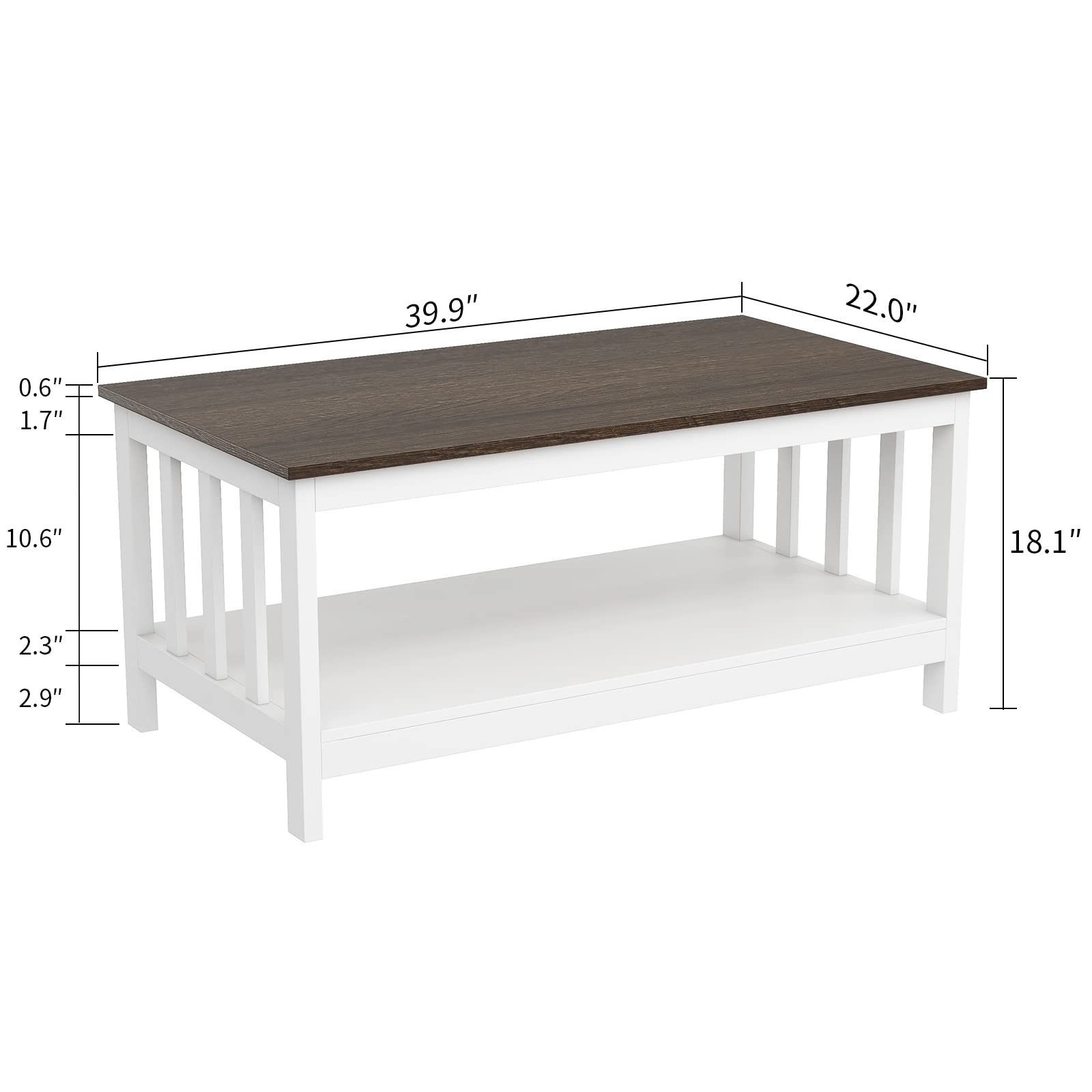Farmhouse Coffee Table with Shelf - 40 Inch White Wooden Living Room Table for Rustic Home Decor | Perfect for Living Room, Lounge & Farmhouse Style Spaces