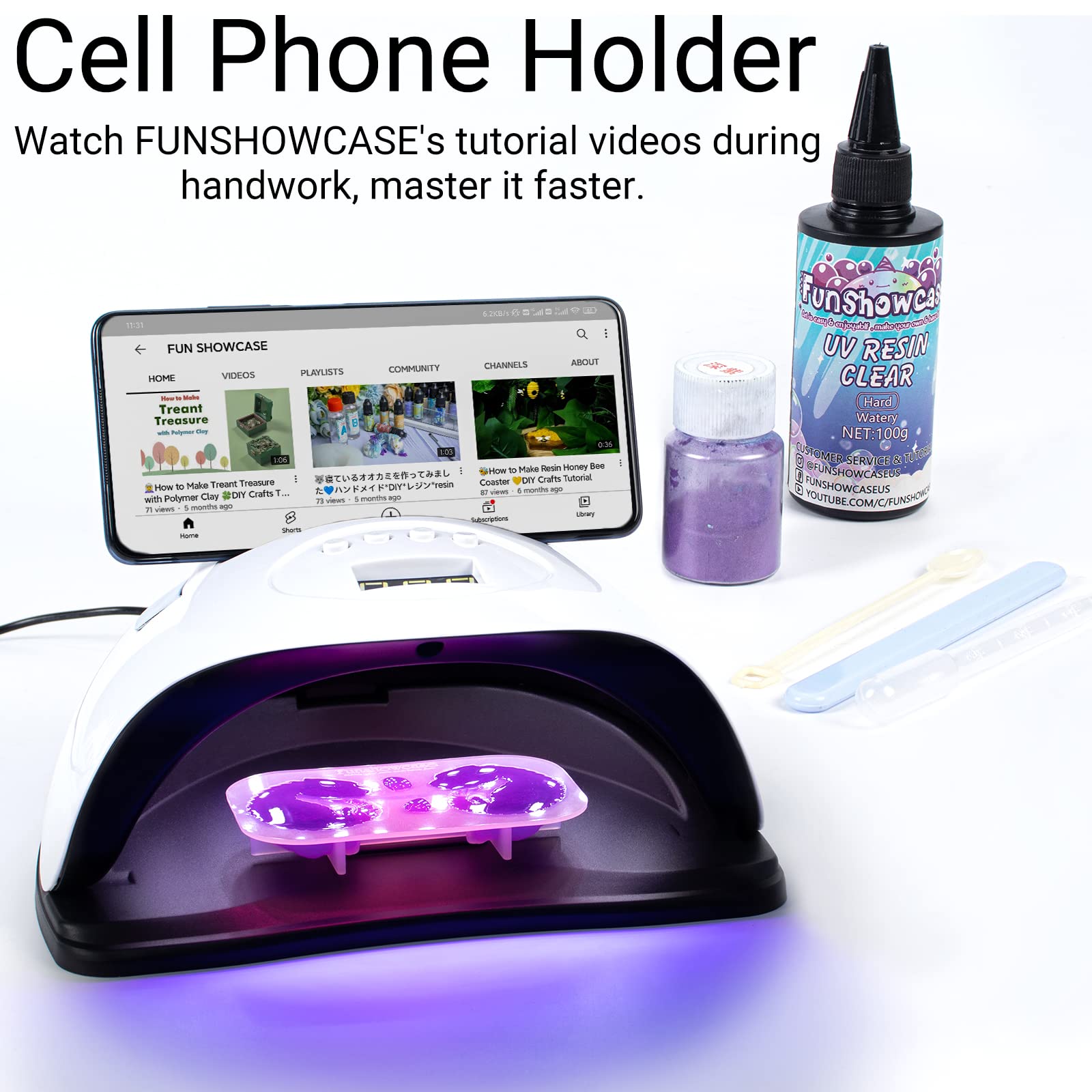 FUNSHOWCASE 160W LED UV Lamp for Resin Curing & Gel Nail Polish - 4 Timer Settings with Auto Sensor - Perfect for Jewelry Making, DIY Crafts, and Professional Nail Salons